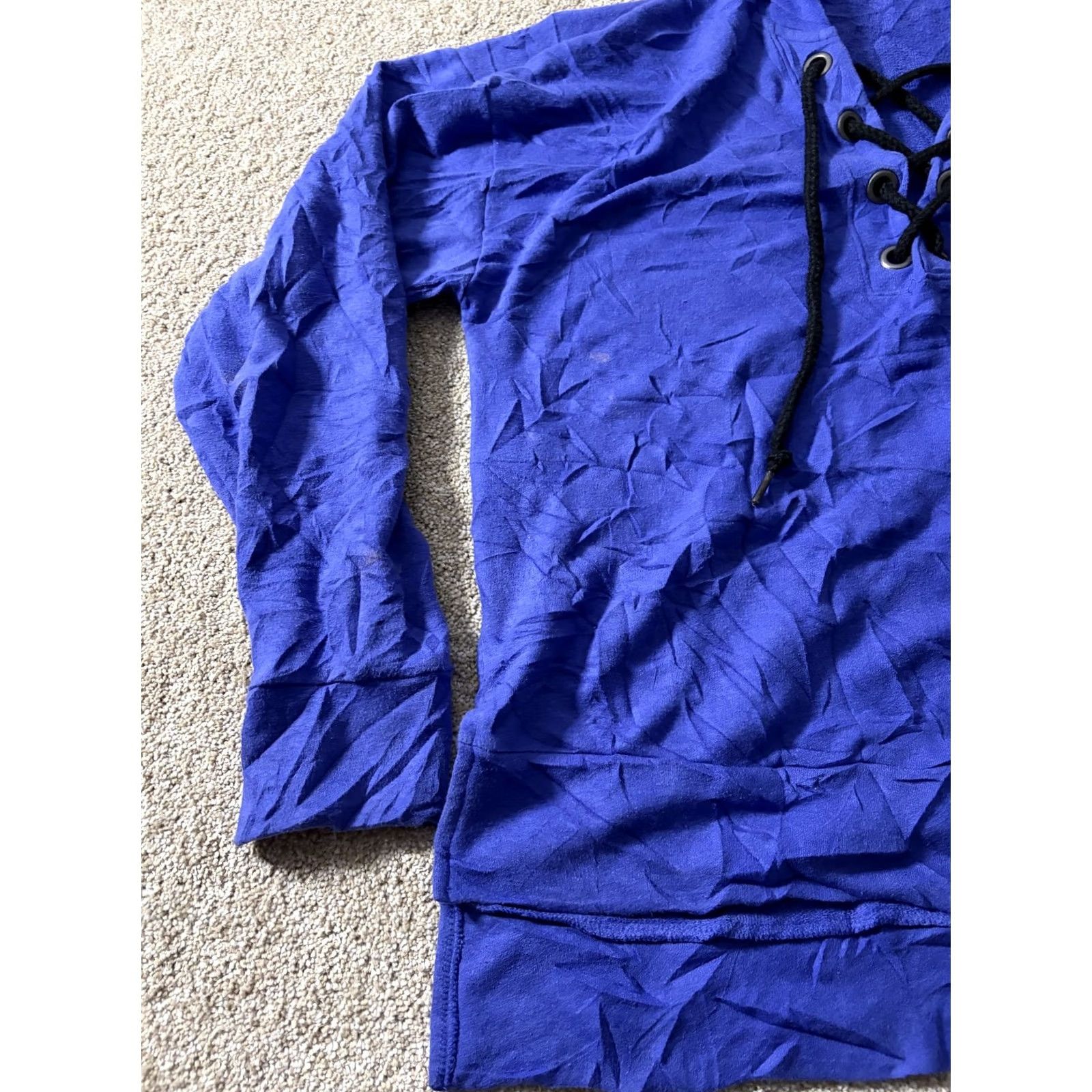 Pinko PINK Victoria's Secret Hoodie Womens L Blue Lace Up Pullover V-Neck Graphic Print Hooded Casual Pullover Size L / US 10 / IT 46 - 2 Thumbnail