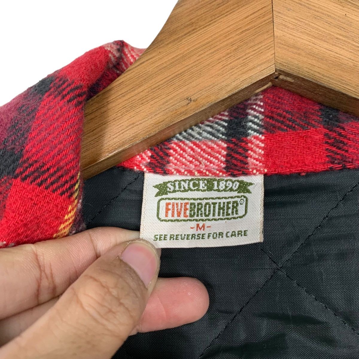 Flannel 90's FIVE BROTHER Red Checked Work Flannel Jacket #2253-C100 Size US M / EU 48-50 / 2 - 15 Thumbnail