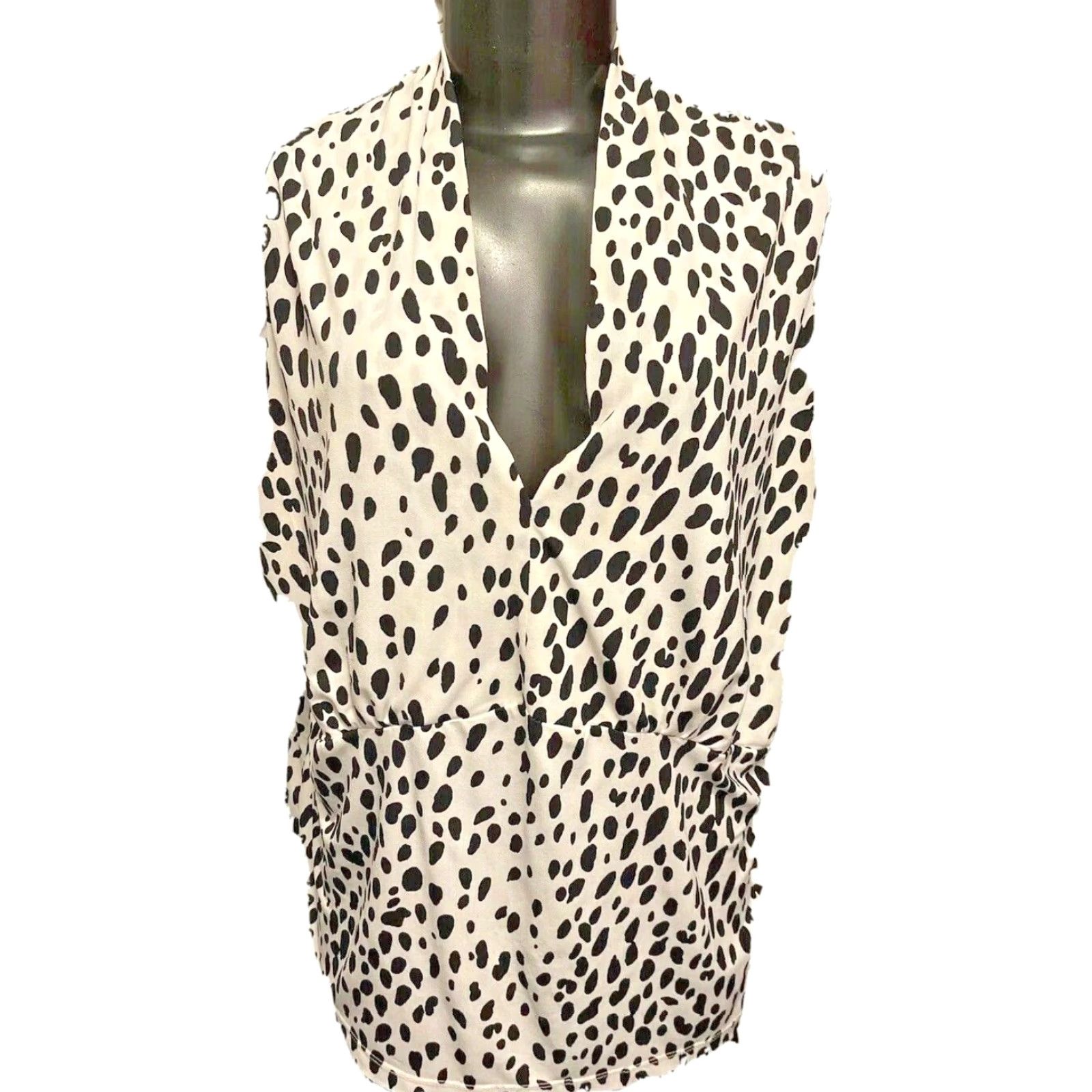 Vintage VINTAGE 1X Rafaella Woman Sleeveless V-Neck Animal Print Ivory & Black Top Womens Size XL / US 12-14 / IT 48-50 - 2 Thumbnail
