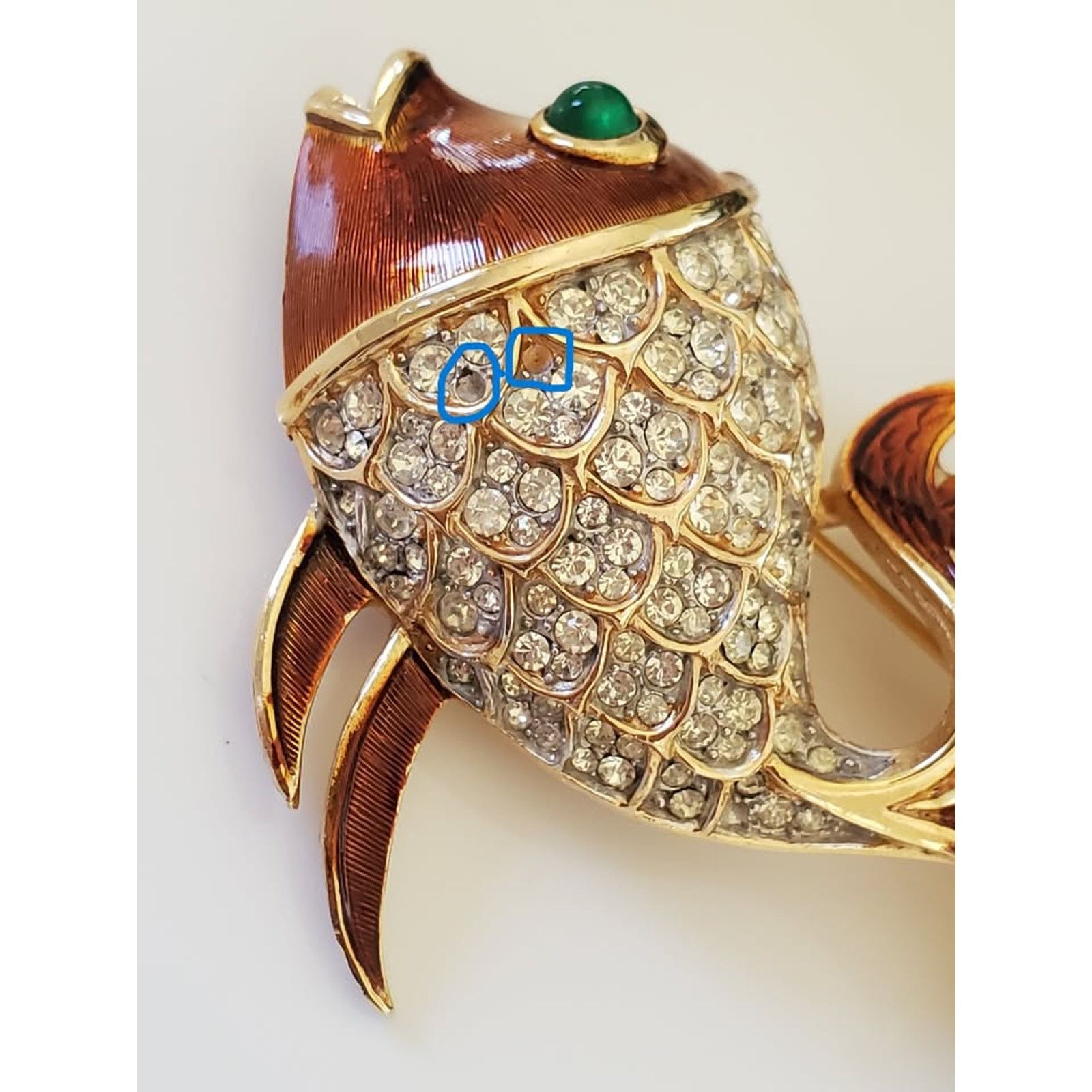 Other Vintage CROWN TRIFARI Amber Enamel Rhinestone Fish Brooch Size ONE SIZE - 3 Thumbnail