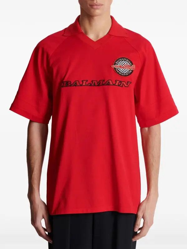 Balmain o1s1wg110925 Logo Patch Cotton Polo Shirt in Red Size US S / EU 44-46 / 1 - 5 Thumbnail