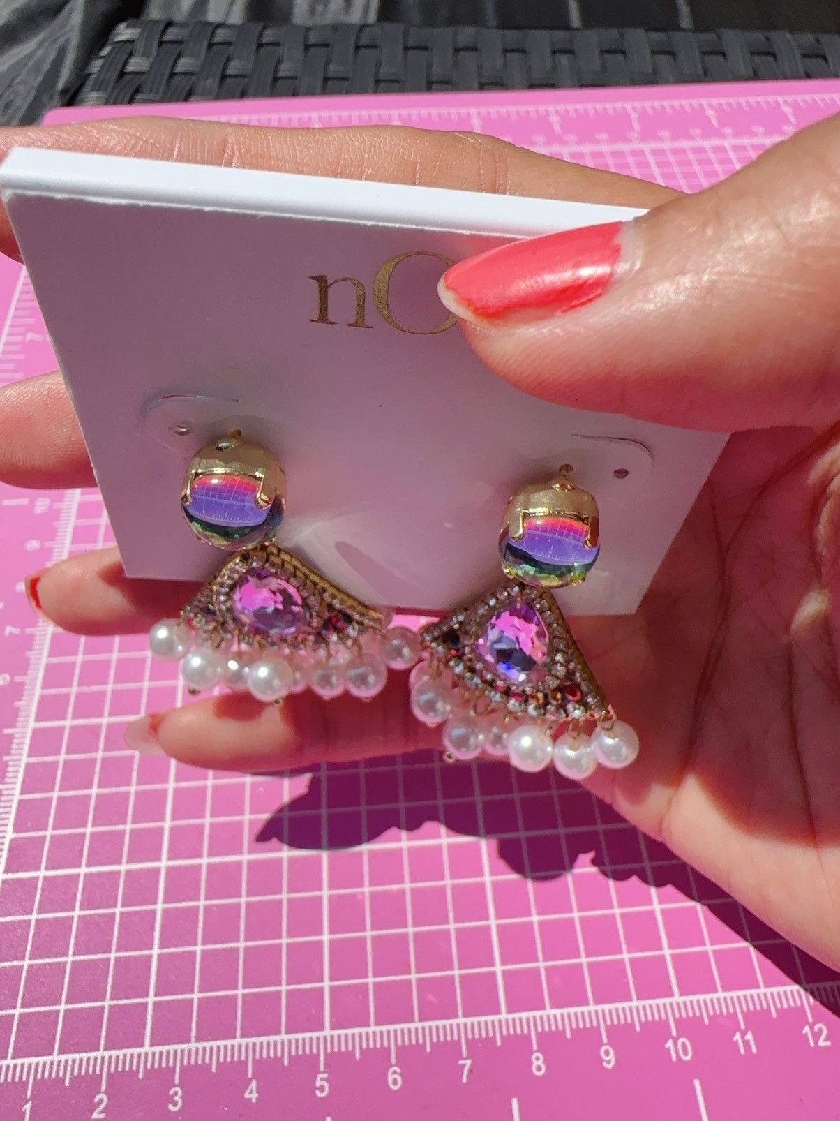 Designer Noir gold tone tear drop colorful reflective triangle pearls Size ONE SIZE - 3 Thumbnail
