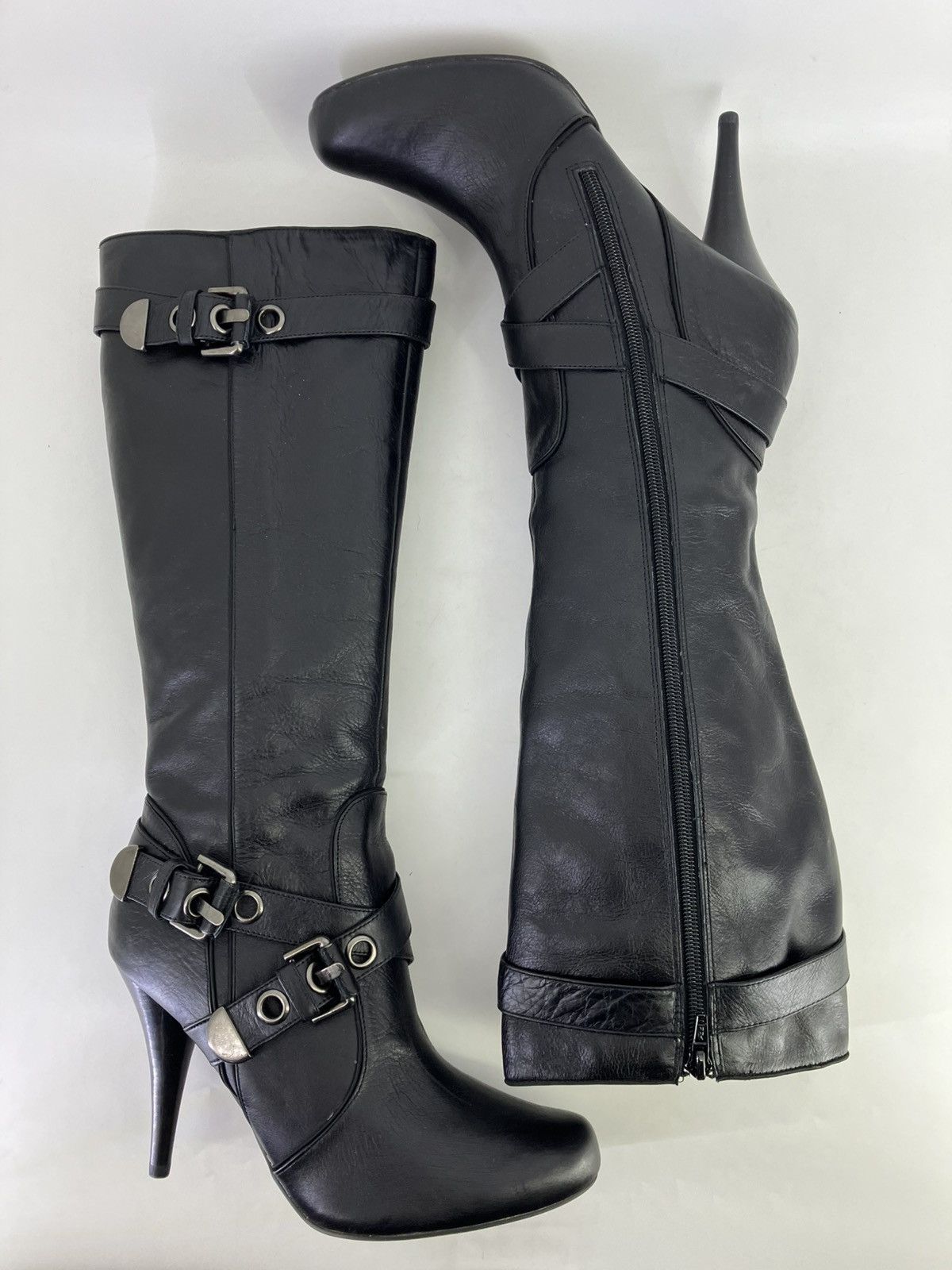 Vintage Black genuine leather 3buckles knee high boots El Dantes Y2K Size US 10 / IT 40 - 3 Thumbnail