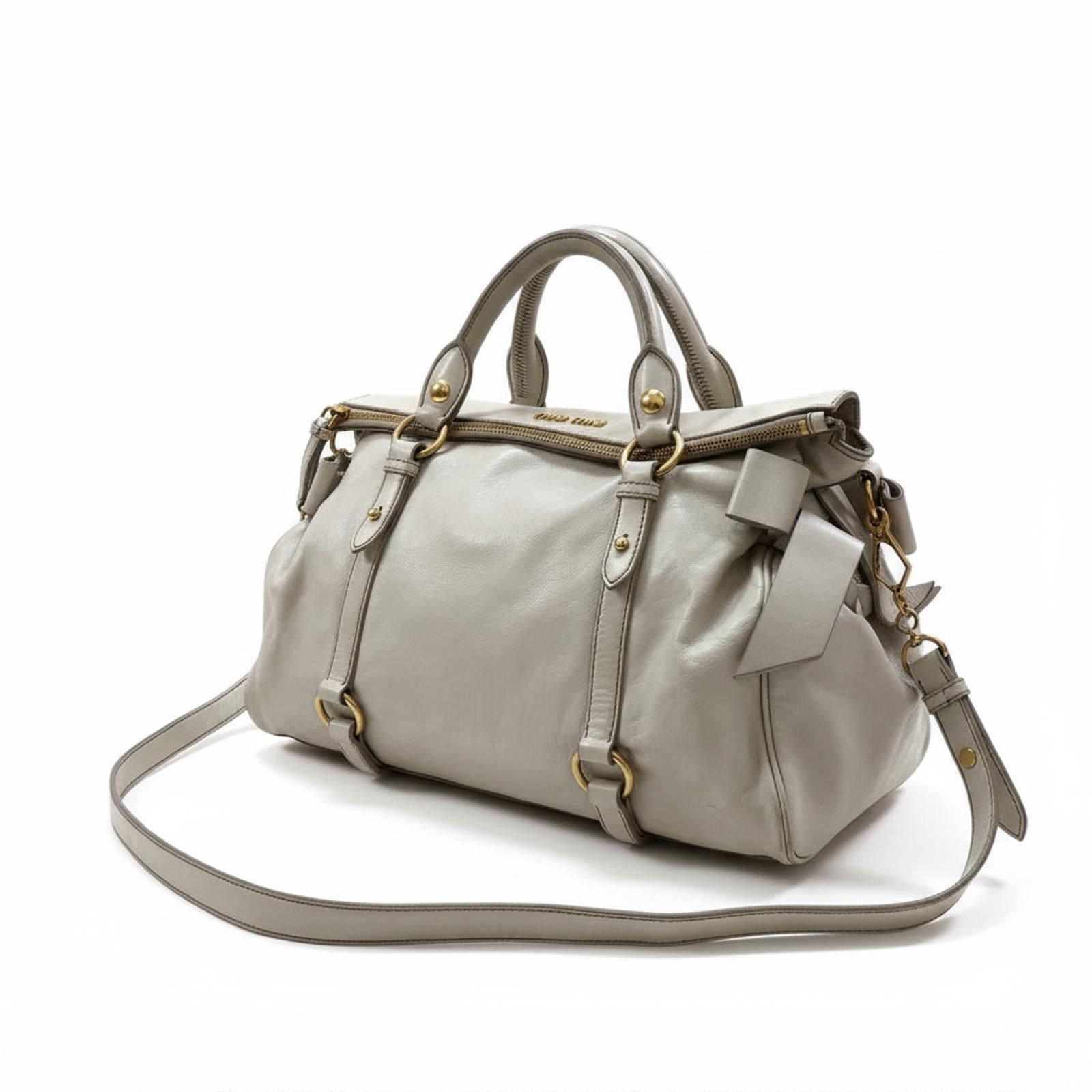 Miu Miu Miu Miu - Gray Leather Satchel Bag Bow Detail Size ONE SIZE - 1 Thumbnail