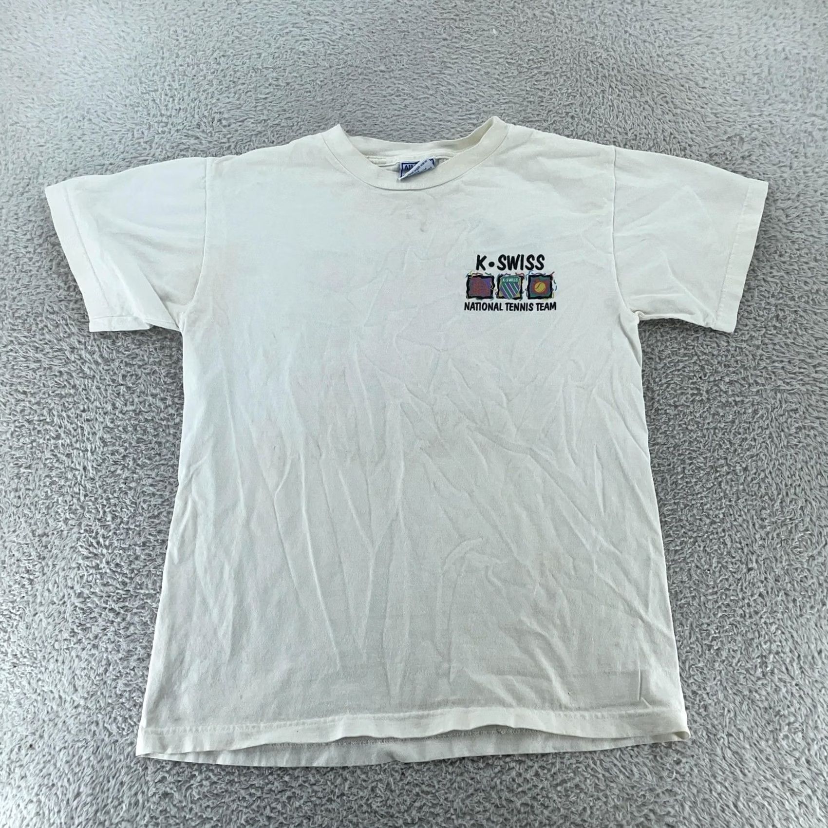 K-Swiss VINTAGE K-Swiss National Tennis Team Shirt Mens S/M Beach Graphic Tee 90s USA Shirt Mens S White Graphic Print Vintage 90s USA Sports Retro Mens Size US S / EU 44-46 / 1 - 4 Thumbnail
