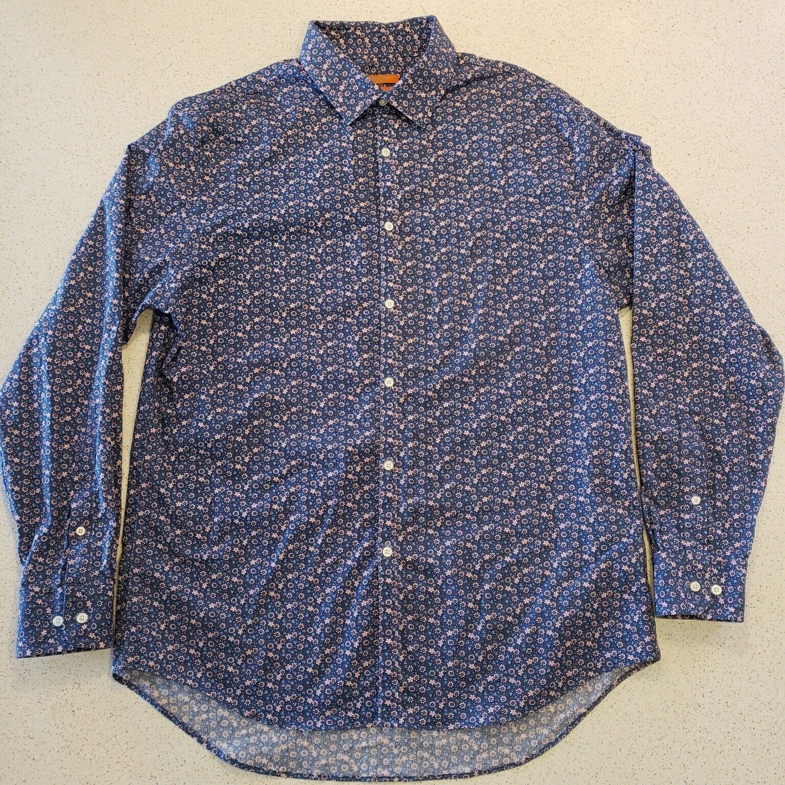 Egara Egara Slim Fit Dress Shirt Mens 17 34/35 Pink Indigo Floral Size US L / EU 52-54 / 3 - 6 Thumbnail