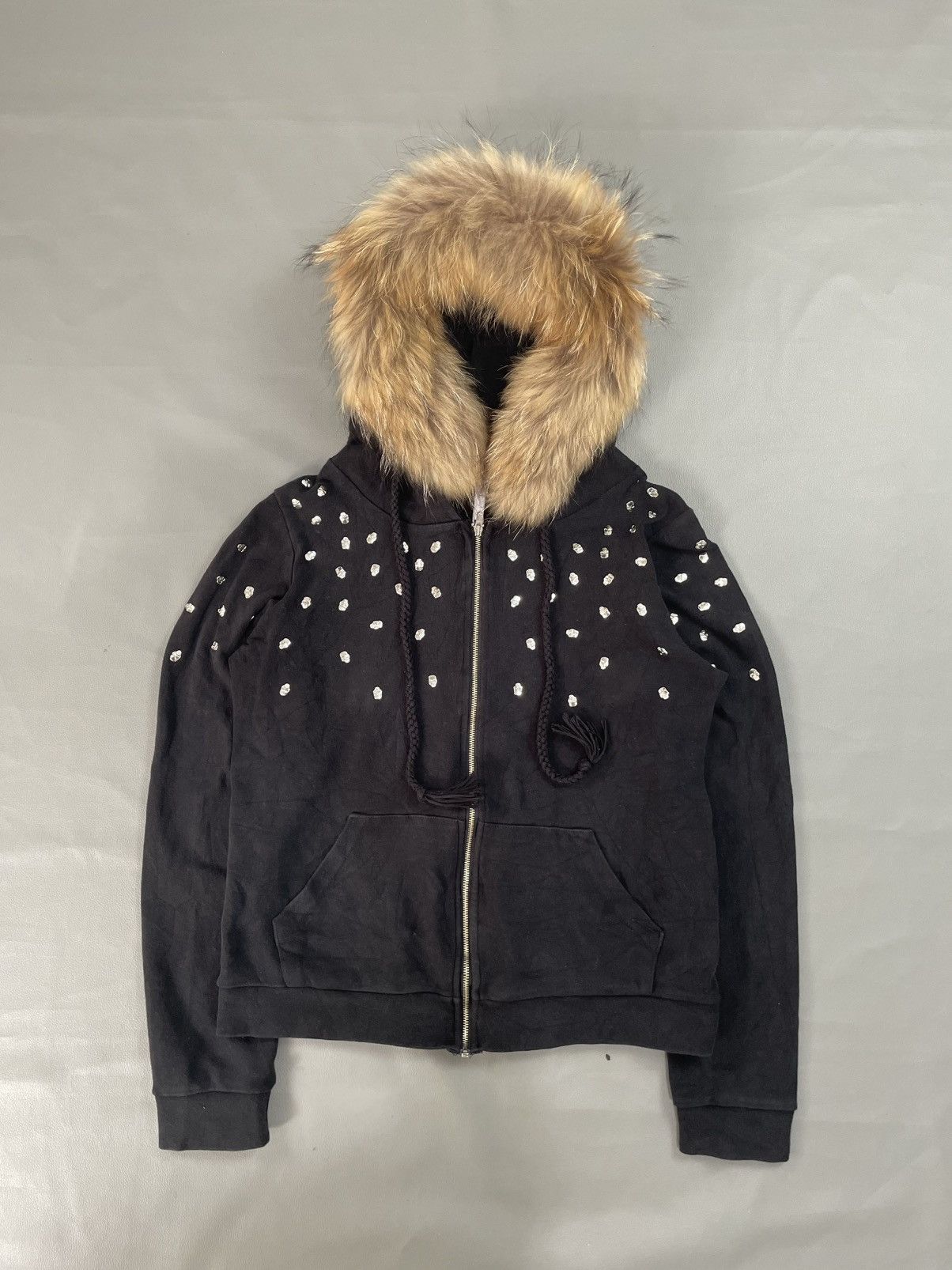 Japanese Brand Black Skull Studded Fur Hoodie Size M / US 6-8 / IT 42-44 - 1 Thumbnail
