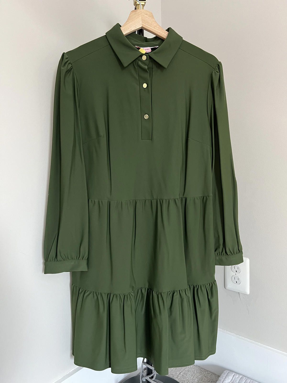 Other Jude Connally Olive Green Tiered Shirt Dress - Made in USA Size M / US 6-8 / IT 42-44 - 1 Thumbnail