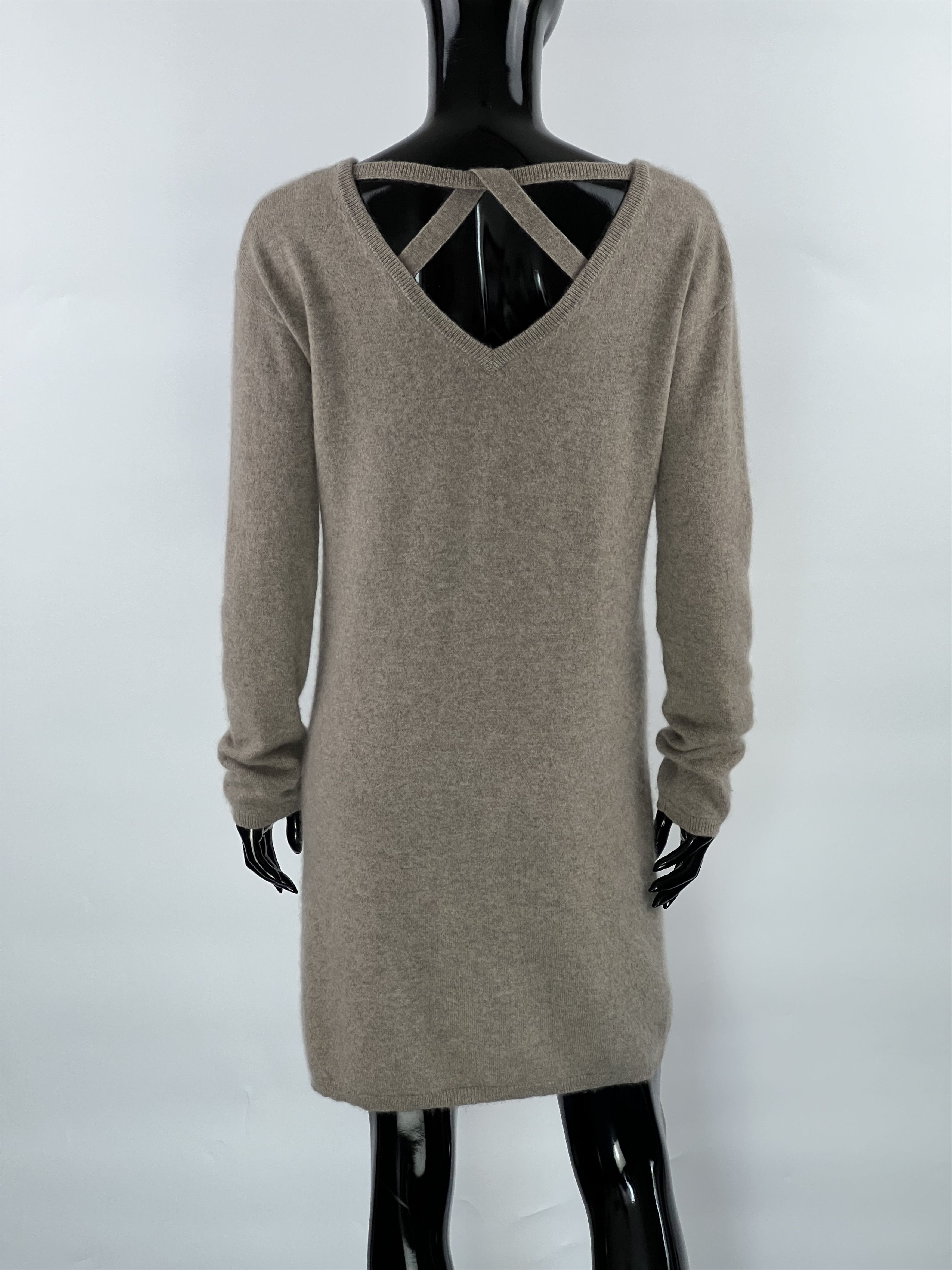 360 Cashmere Women's Beige 100% Cashmere Long Sleeve Dress