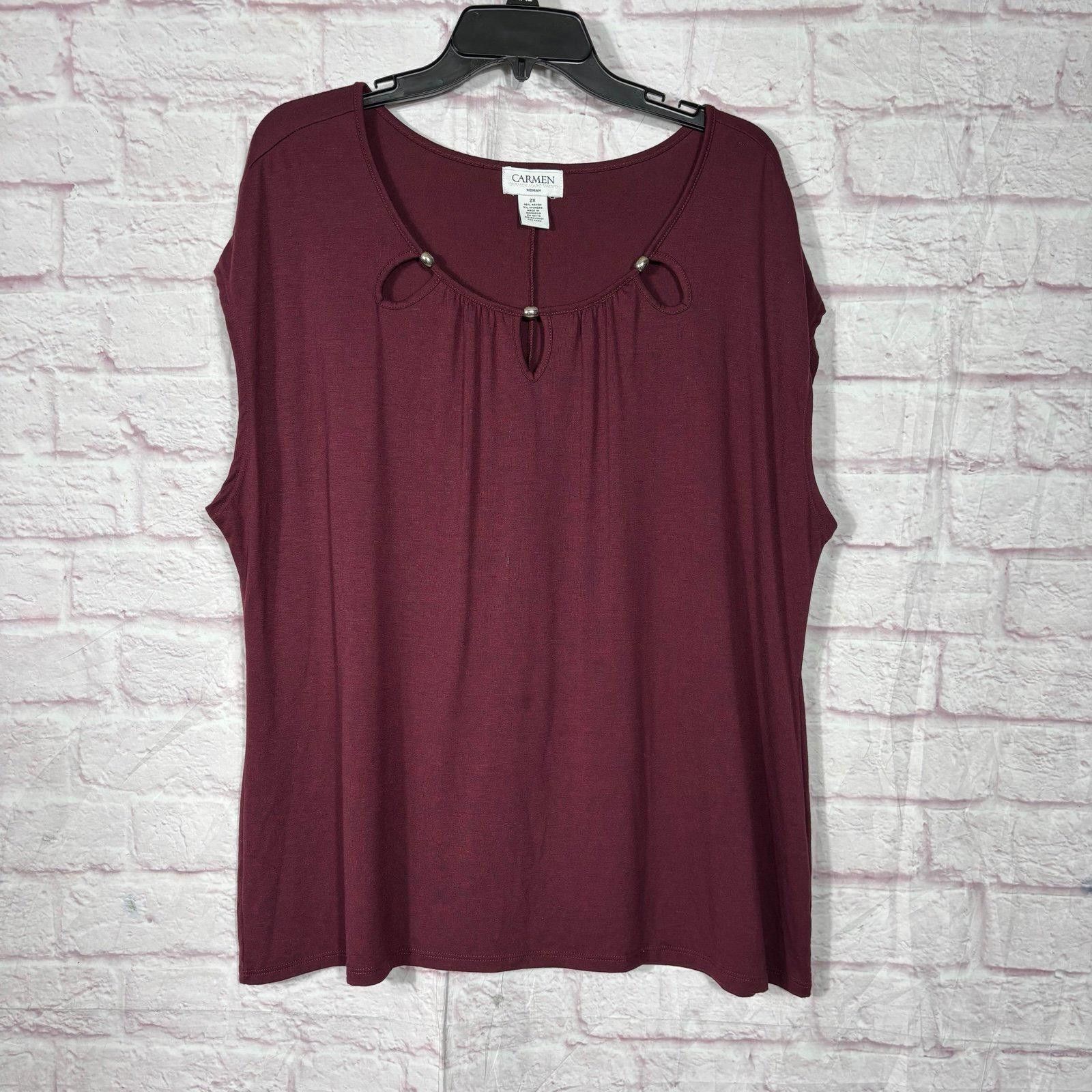 Other Carmen Women's Sleeveless Burgundy Top Beaded Detail Size 2X Size XXL / US 16-18 / IT 52-54 - 1 Thumbnail