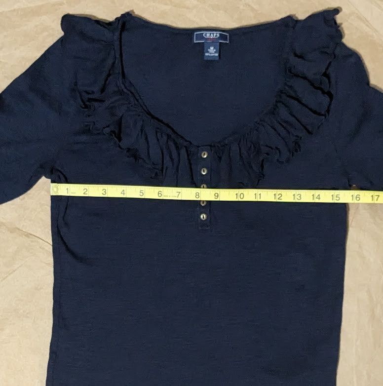 Chaps Chaps denim women's ruffle neck pullover blouse Size M / US 6-8 / IT 42-44 - 3 Thumbnail