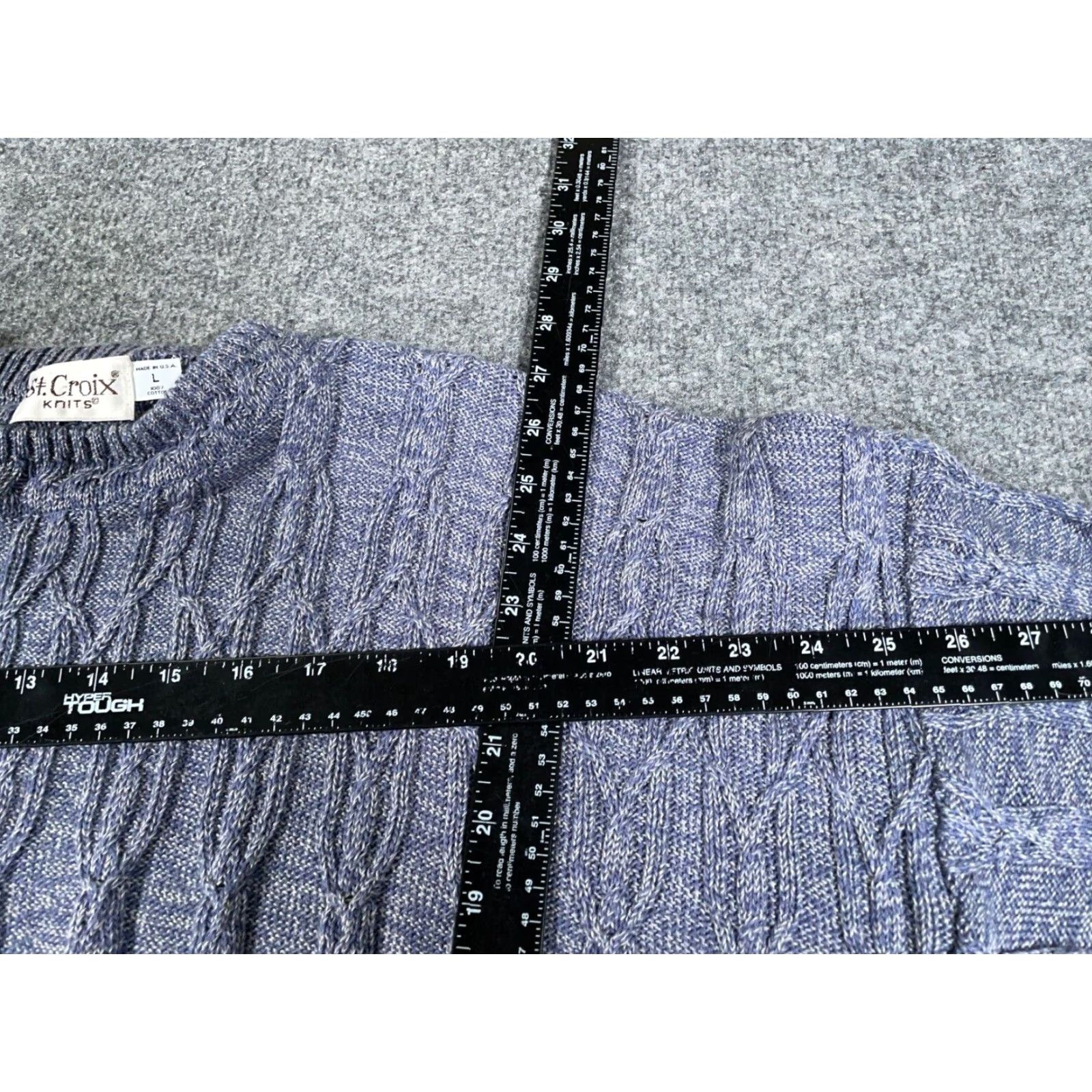 Vintage VINTAGE St. Croix Men's Sweater Pullover Cable Knit Crew Neck Adult Large Gray Blue Cotton Fall Winter Size US L / EU 52-54 / 3 - 7 Thumbnail