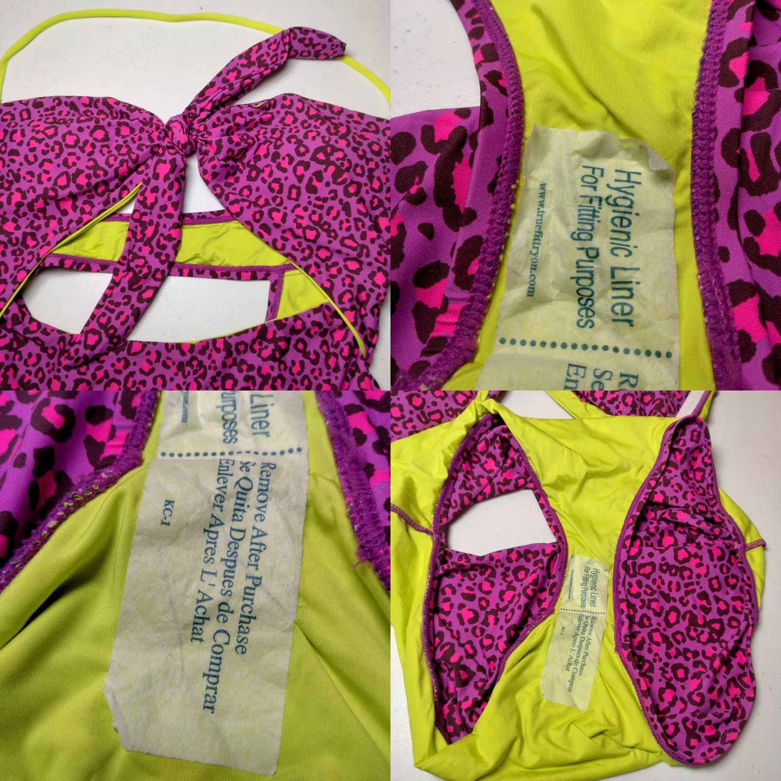 BCBGeneration BCBGGeneration Bathing Suit One Piece XL Purple Cat Print Neon Bandeau Size XL / US 12-14 / IT 48-50 - 11 Thumbnail