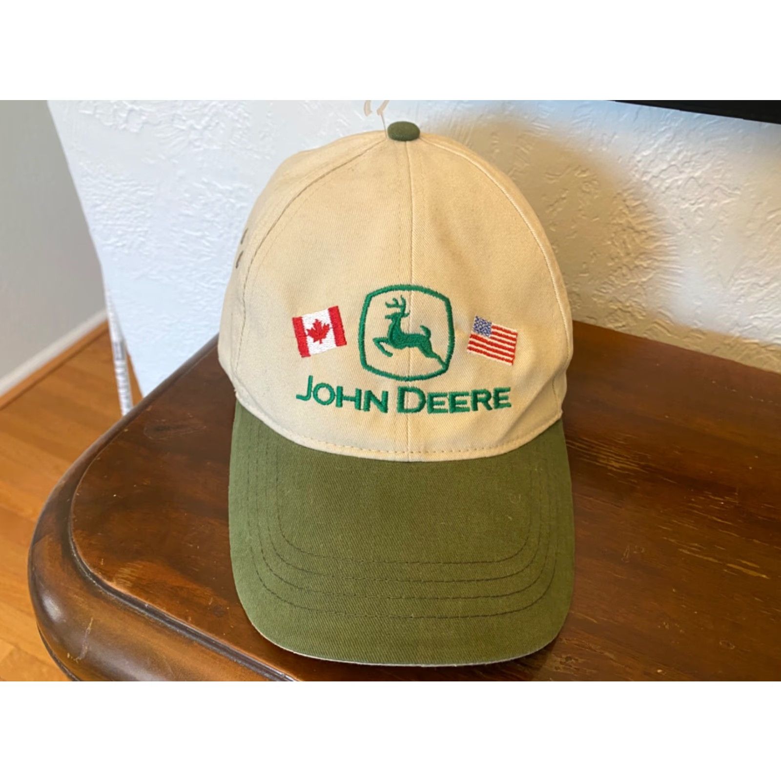 John Deere VINTAGE John Deere Hat Strapback Khaki Beige Canvas 90s USA Farming Outdoor Collectors Mens One Size Size ONE SIZE - 2 Thumbnail