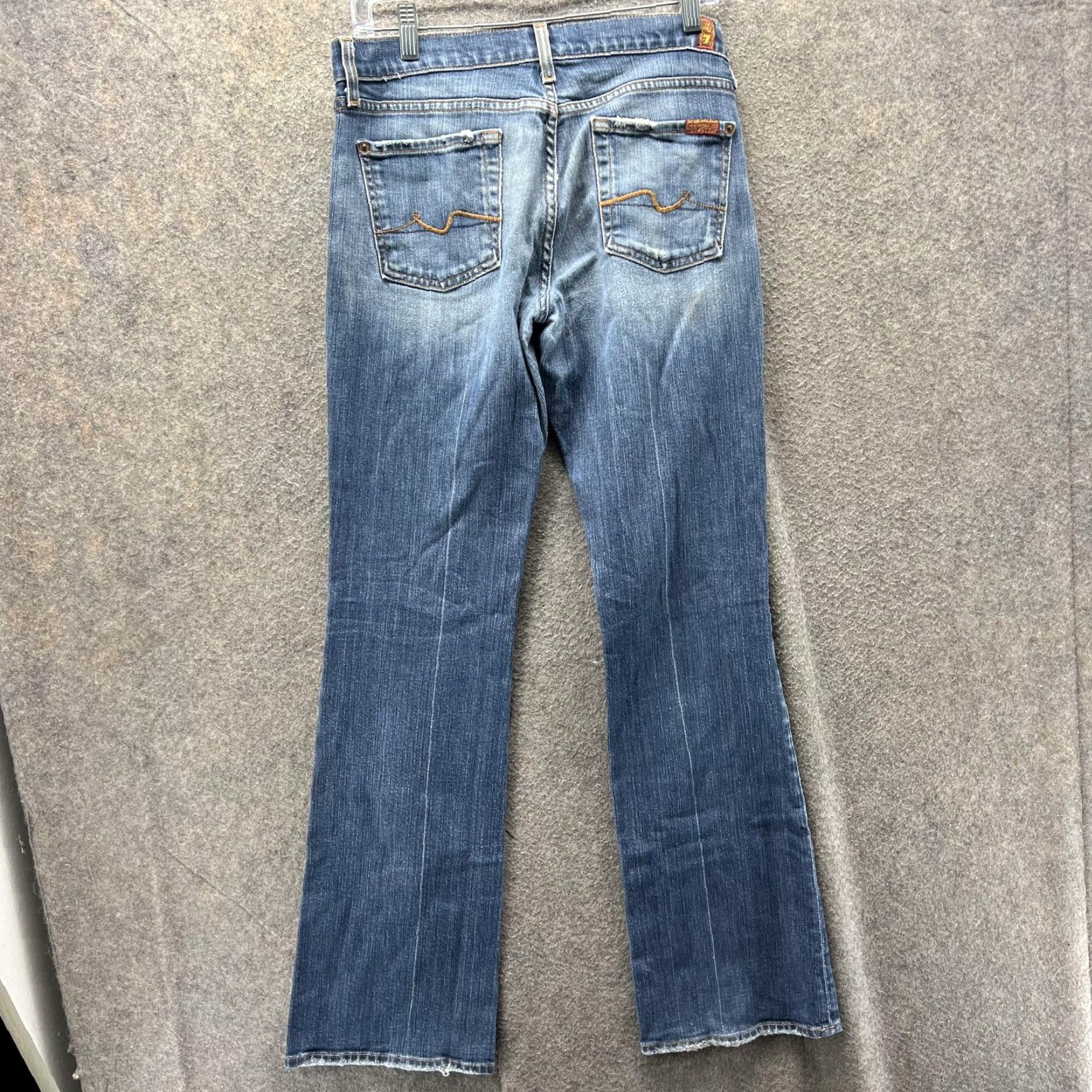 7 For All Mankind 7 For All Mankind Jeans Womens 30 Blue Bootcut Denim Medium Wash USA Regular Stretch Distressed Pockets Logo Embroidered Zip Fly Button Closure Size 30" / US 8 / IT 44 - 2 Thumbnail