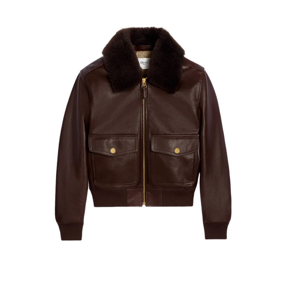 Celine CELINE $6500 Chocolate/Dark Brown Aviator Jacket New & Authe Size S / US 4 / IT 40 - 1 Thumbnail