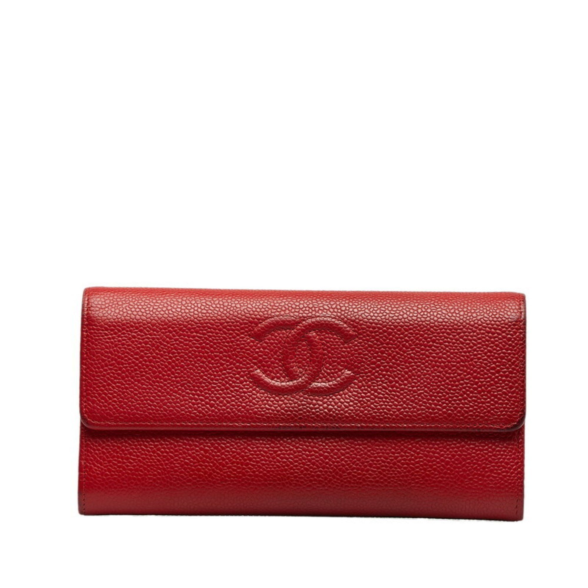 image of Chanel Cocomark Long Wallet Red Caviar Skin Women's in Red Color