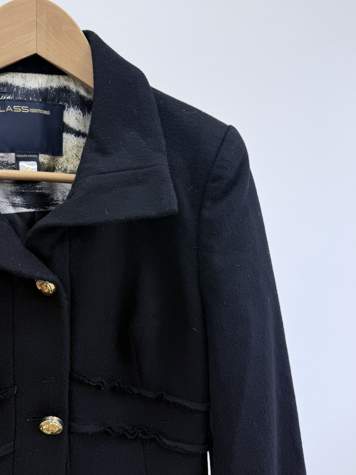 Roberto Cavalli Roberto Cavalli Class Black Wool Mix Coat Size S / US 4 / IT 40 - 2 Thumbnail