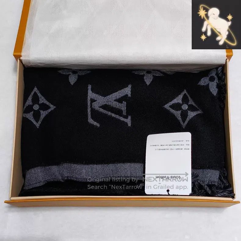 Louis Vuitton Louis Vuitton Black and Grey Silk Reversible Printed Lette Size ONE SIZE - 1 Thumbnail