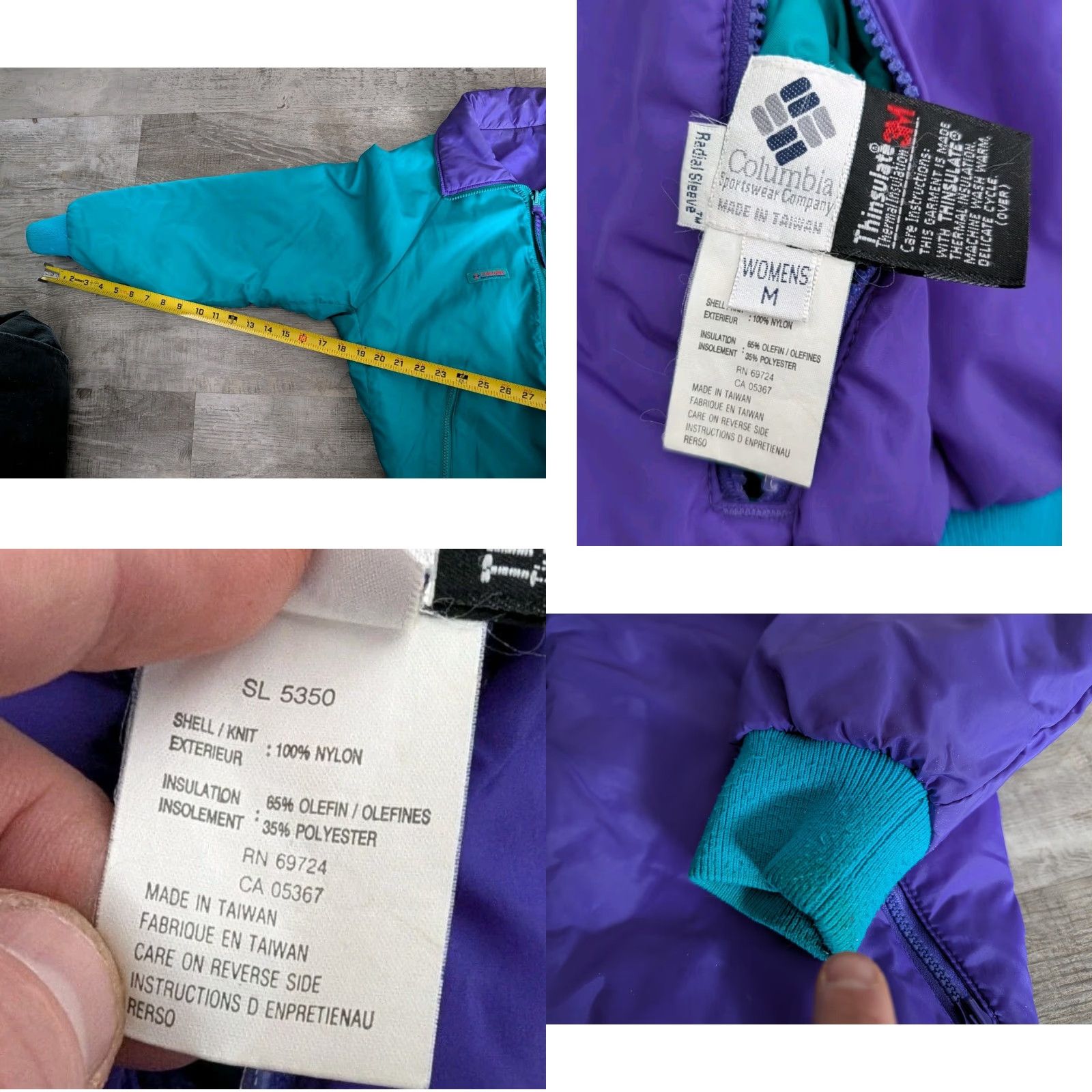 AQUA Vtg Columbia Jacket Women M Reversible Color-Block Purple Aqua Insulated Windbreaker Mid-Length Size M / US 6-8 / IT 42-44 - 8 Thumbnail