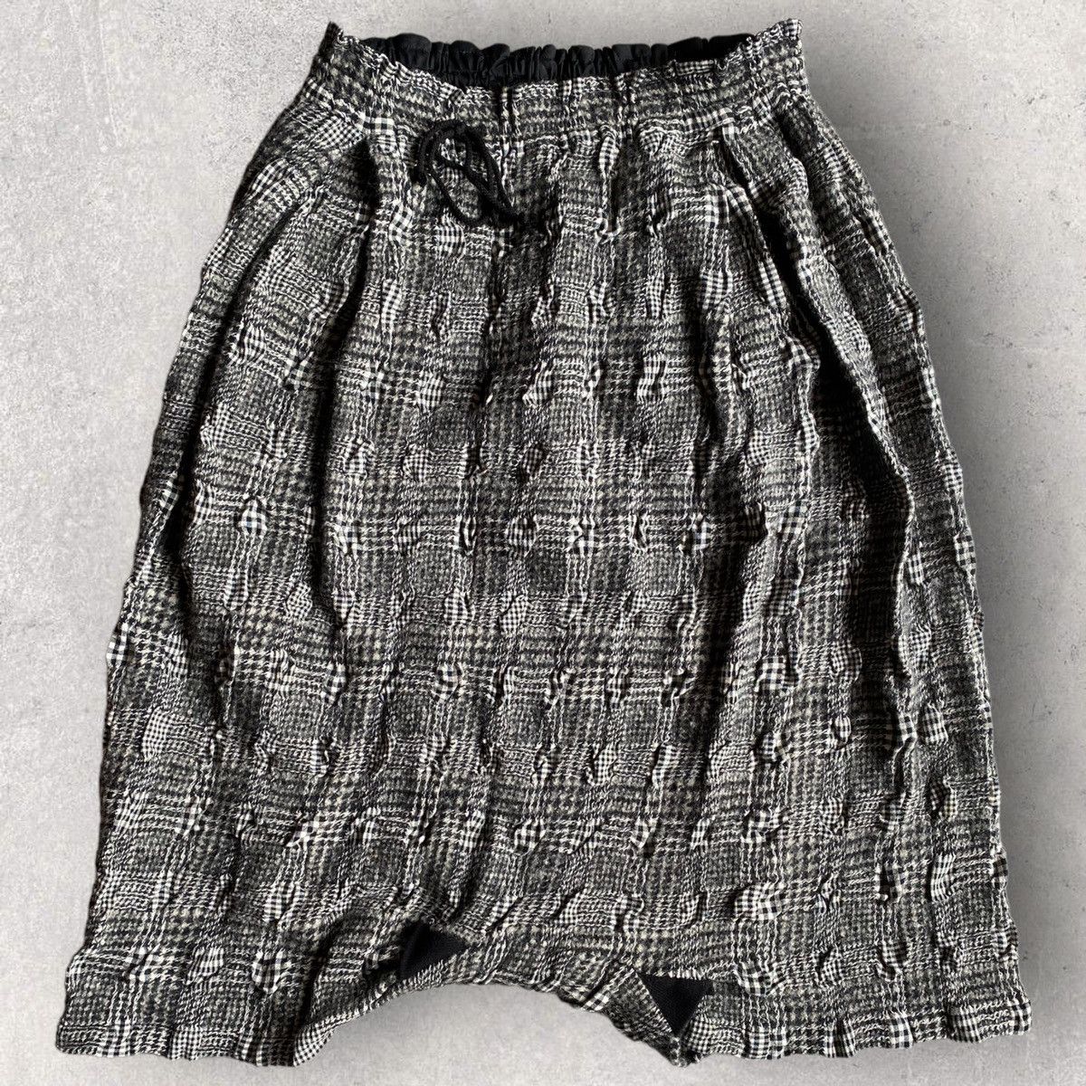 image of Yohji Yamamoto Y’S Houndstooth Mix Plaid Drop Crotch Shorts, Men's (Size 32)