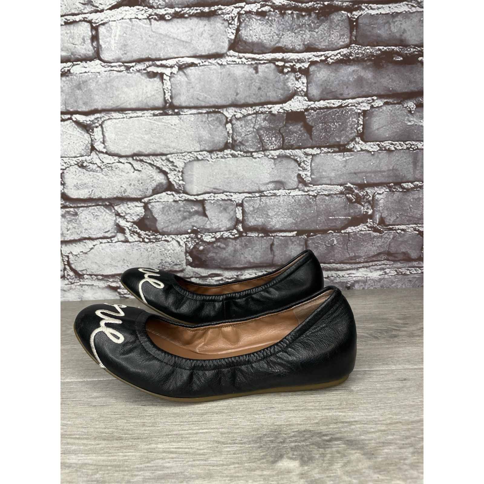 Other Ellen Degeneres ED Love Black Leather Ballerina Flats Shoes Size US 6 / IT 36 - 15 Thumbnail