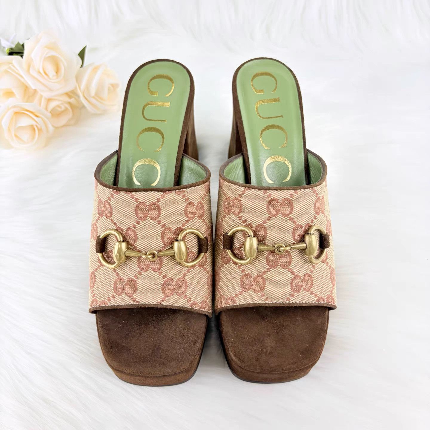 Gucci Gucci GG Monogram Horsebit Block Heel Sandals K15 Size US 6 / IT 36 - 2 Thumbnail