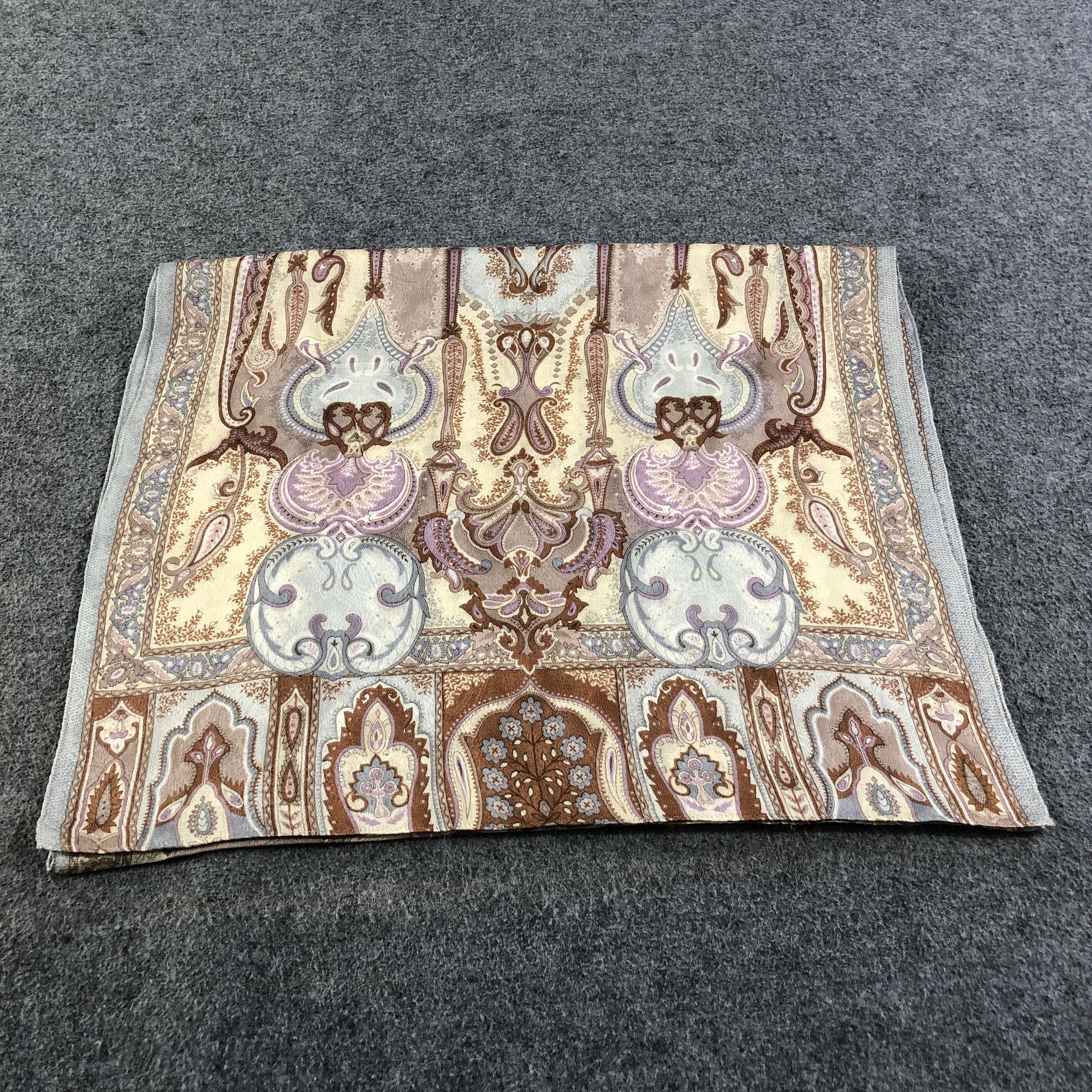 Vintage Luxury Paislee Design Silk Stole Silk Scarf M645 Size ONE SIZE - 2 Thumbnail