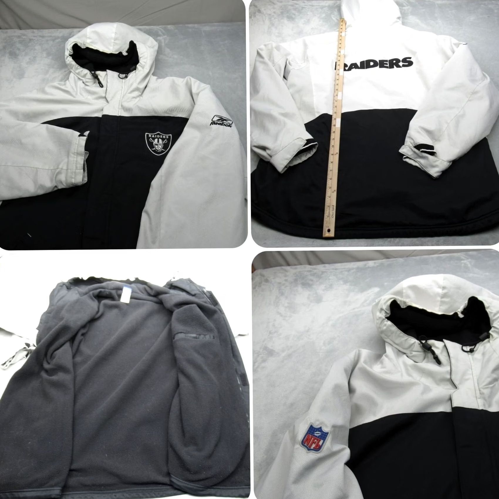 Reebok Reebok NFL Raiders Jacket Mens Black White Water Resistant Hood Fleece Full Zip Size US XXL / EU 58 / 5 - 2 Thumbnail
