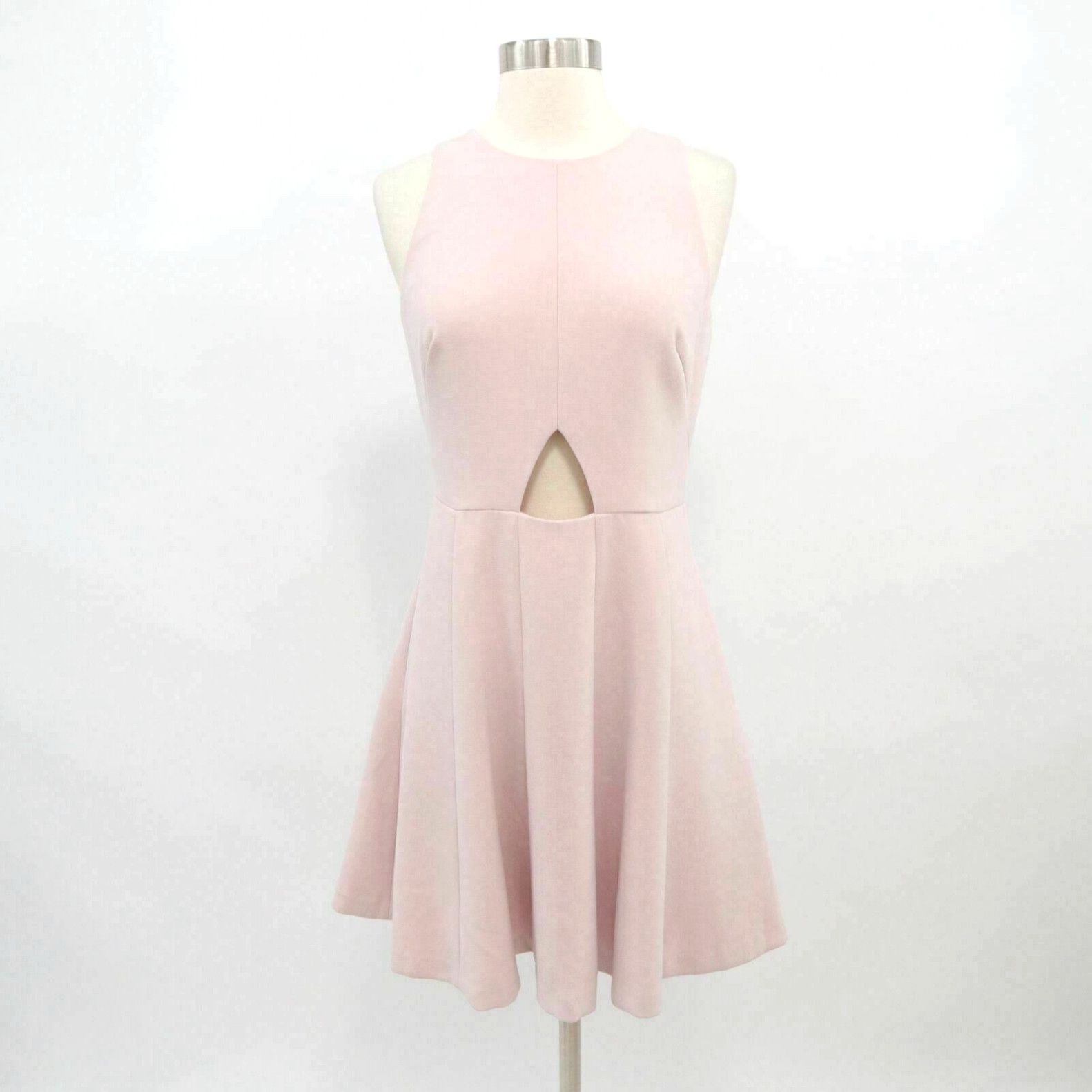 Image of Club Monaco Skater Dress Womens 2 Soft Pink Cutout Sleeveless Pockets in White (Size XS)