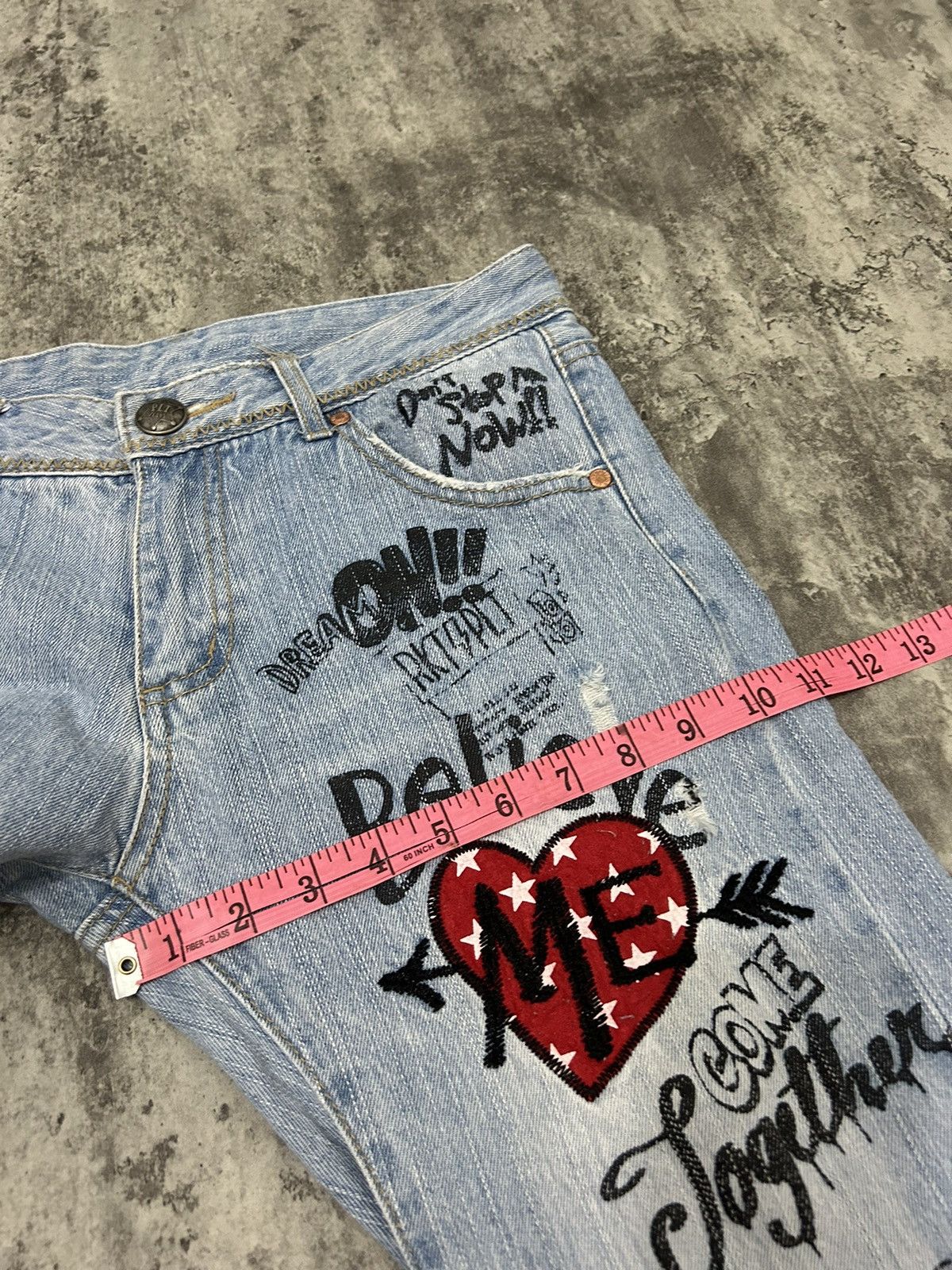 Japanese Brand × Undercover Pink Latte Believe Me Embroidered Distresse Jeans Size US 31 - 17 Thumbnail