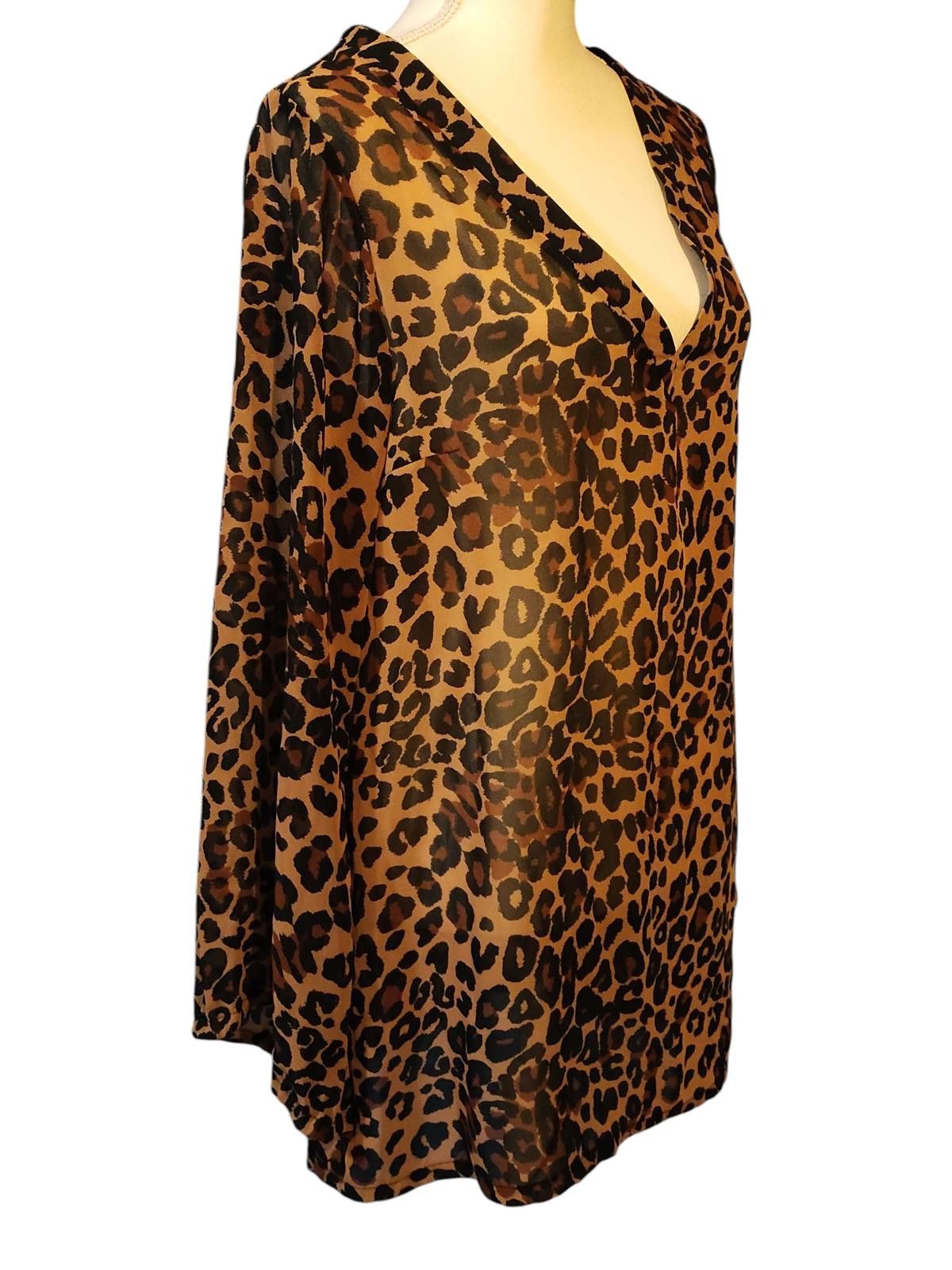 Designer Show Me Your Mumu Women's Leopard Print Sheer V-Neck Blouse Size M / US 6-8 / IT 42-44 - 3 Thumbnail