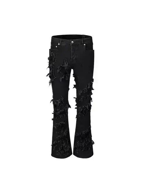 VIBE Street erosion damaged raw edge micro-flared jeans Size US 32 / EU 48 - 1 Thumbnail