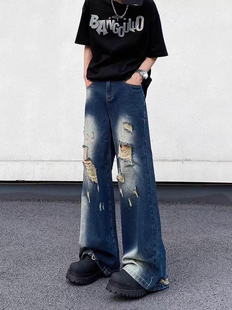 Vintage Vintage wash gradient ripped baggy jeans Size US 32 / EU 48 - 1 Thumbnail