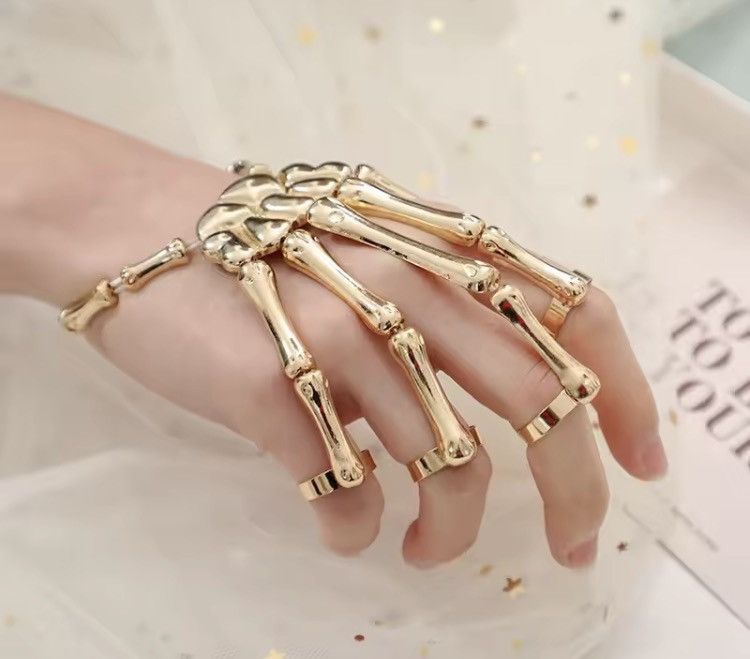 Jewelry Skeleton Hand Bracelet Ring -Goth Punk Streetwear Hand Chain Size ONE SIZE - 1 Thumbnail