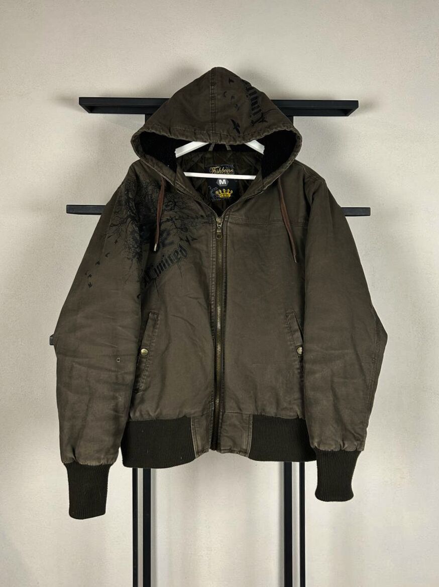 Vintage Fishbone Hooded Bomber Jacket Vintage Distressed Workwear Size US M / EU 48-50 / 2 - 1 Thumbnail