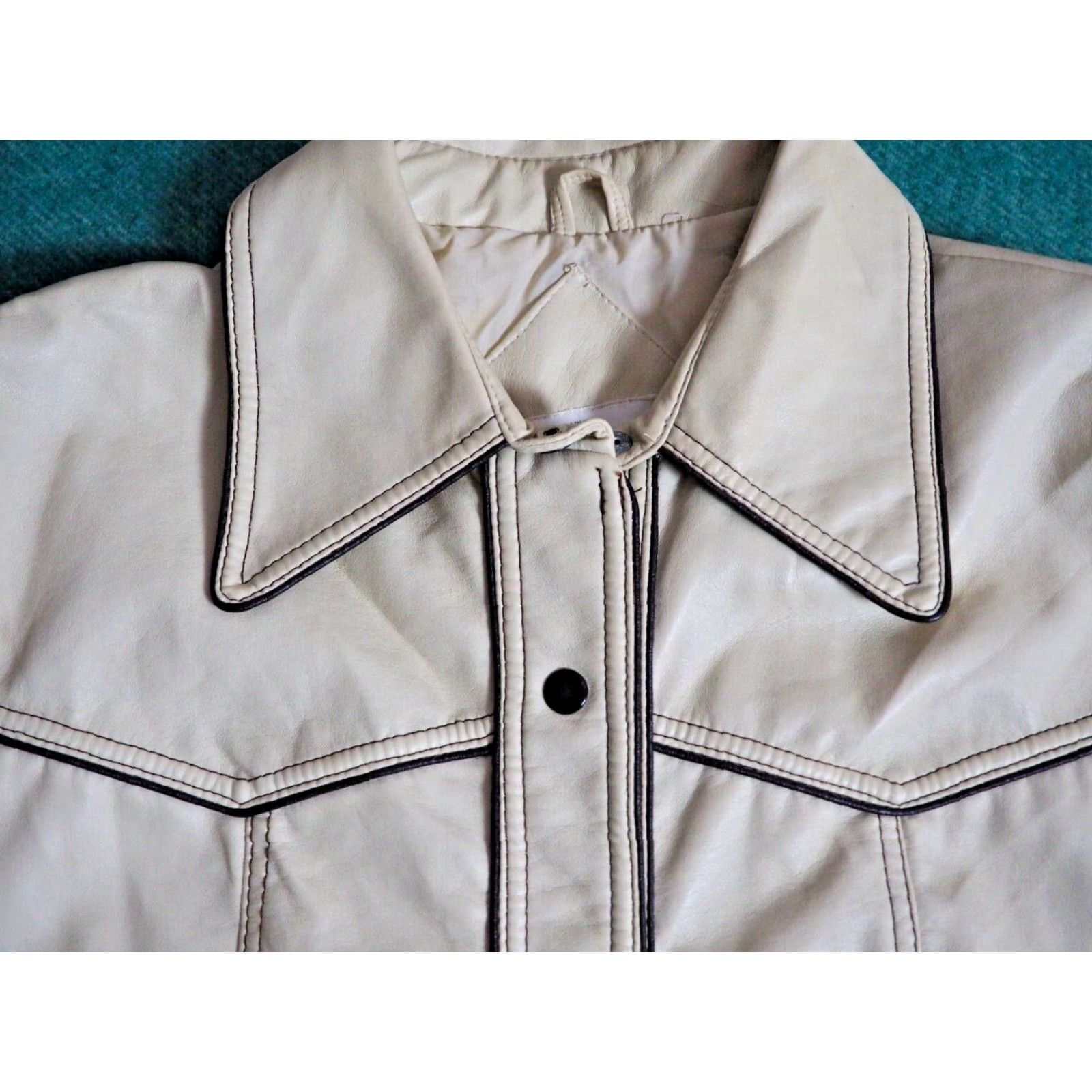 Vintage VTG 70s Golden Rose Beige Western Vinyl Snap Hippy Jacket Coat Womens L Shirt Size L / US 10 / IT 46 - 3 Thumbnail