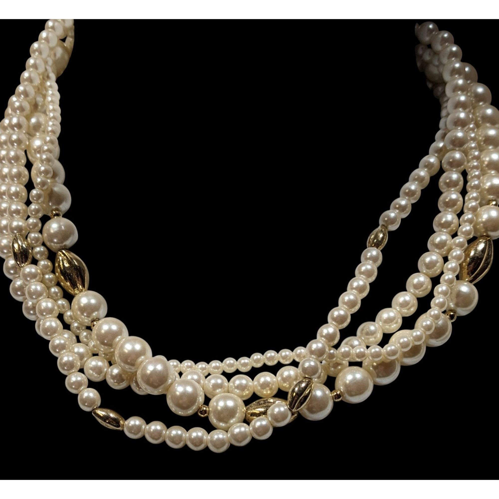 Other Vintage Multistrand Faux Pearl Necklace With Gold Tone Accen Size ONE SIZE - 2 Thumbnail