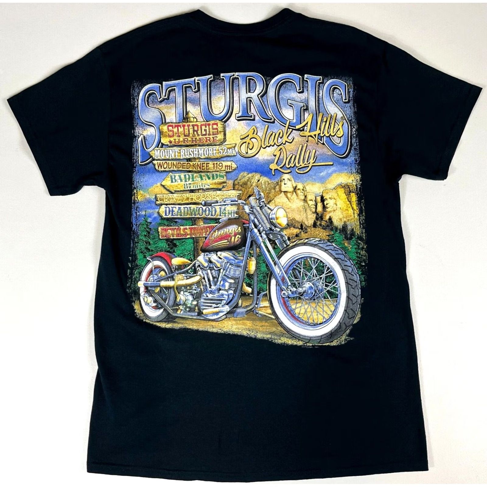 Gildan NWT 2016 Sturgis Black Hills Rally T-Shirt Double-Sided Sz M Gildan Men Cotton Black Size M T-Shirt Motorcycle Vintage/Pre-Owned Approved Size US M / EU 48-50 / 2 - 2 Thumbnail