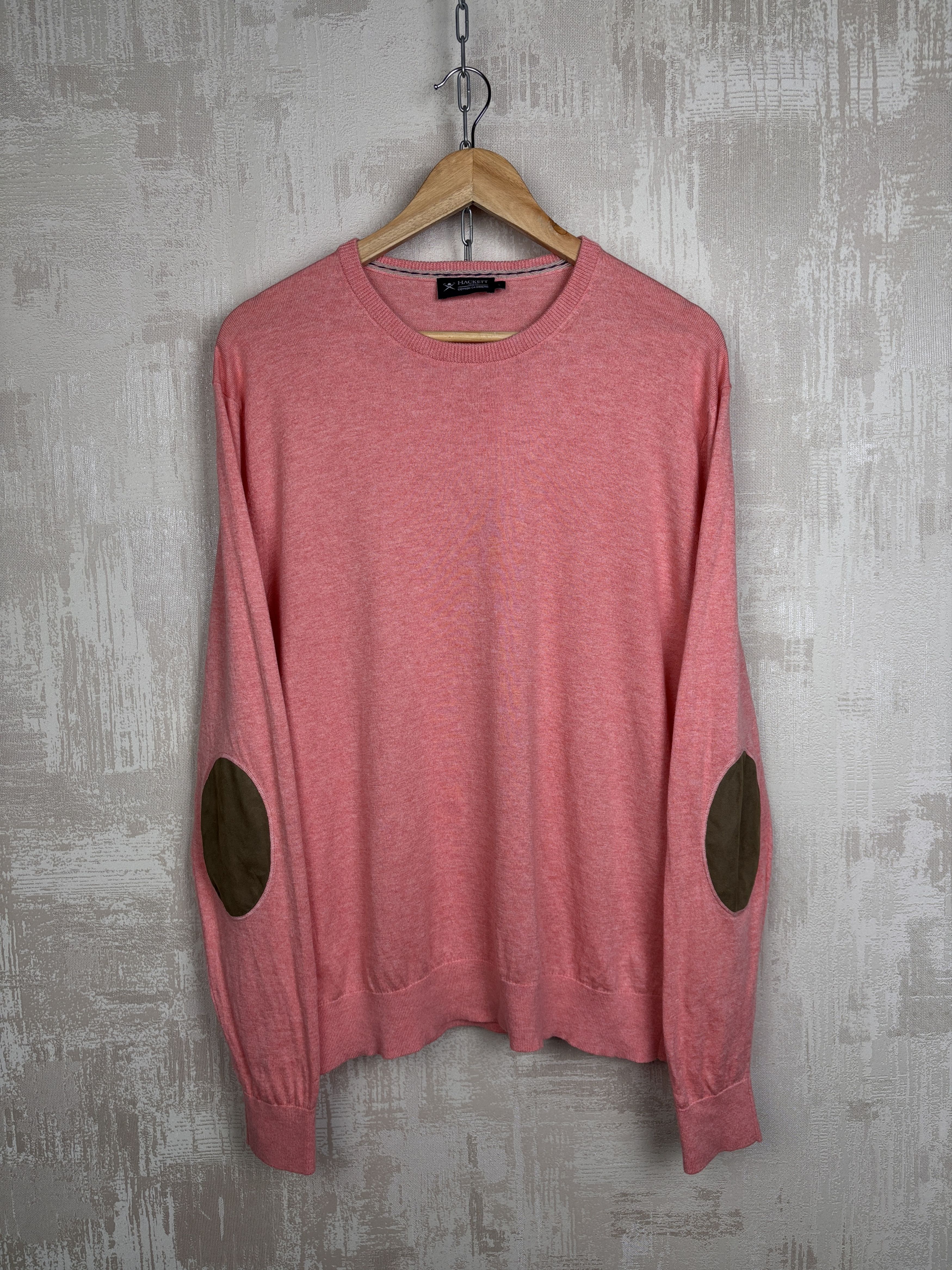 Hackett Hackett London Cotton Cashmere Crew Sweater Elbow Pads Coral Size US L / EU 52-54 / 3 - 1 Thumbnail