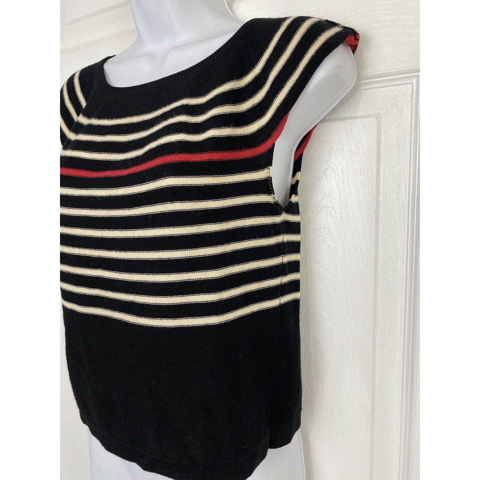 Sonia Rykiel Sonia Rykiel Black White Striped Wool Short Sleeve Sweater Size ONE SIZE - 2 Thumbnail