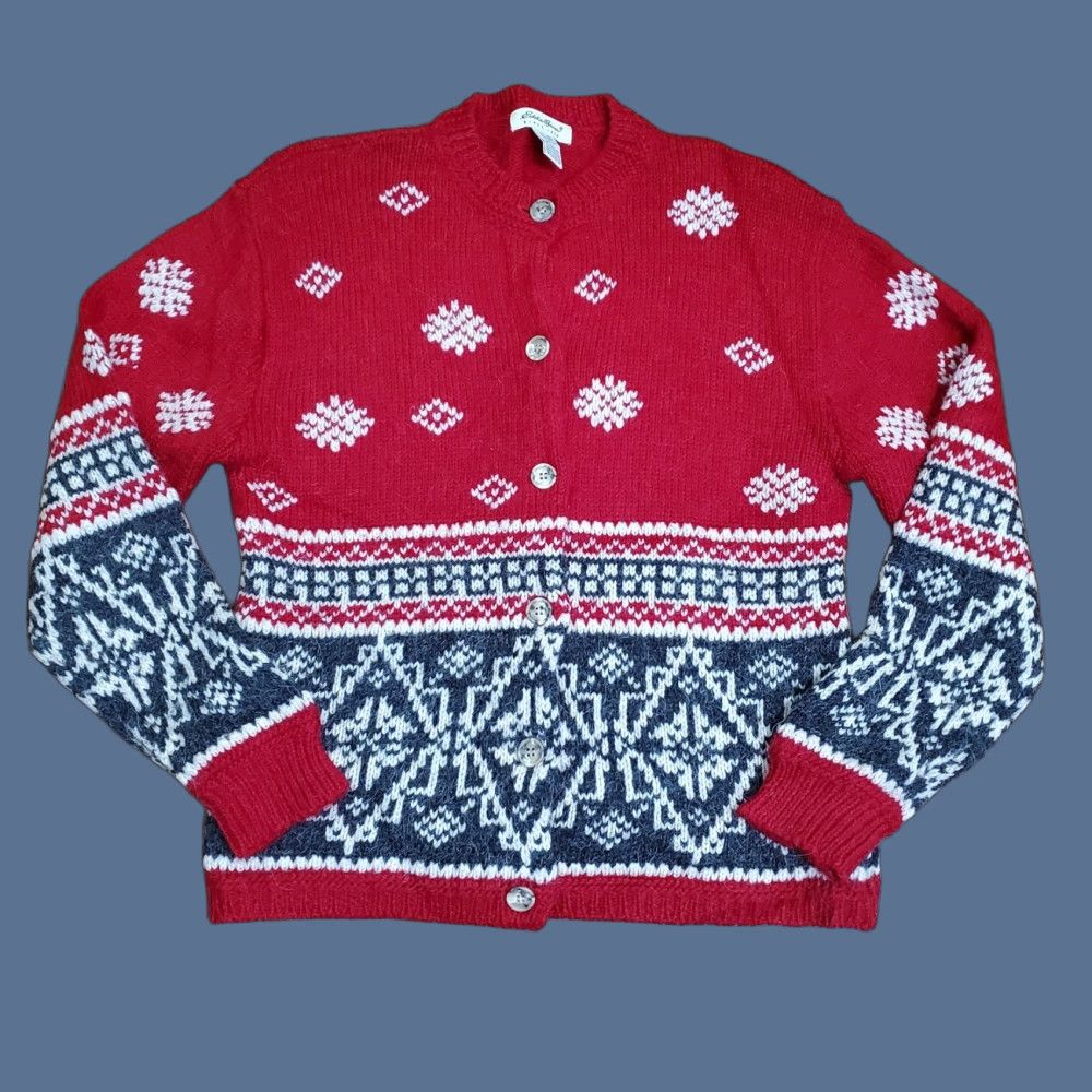 Eddie Bauer VINTAGE Eddie Bauer Cardigan Sweater Womens M Red Fair Isle Wool Alpaca Christmas Ski 90s Womens Size M / US 6-8 / IT 42-44 - 1 Thumbnail