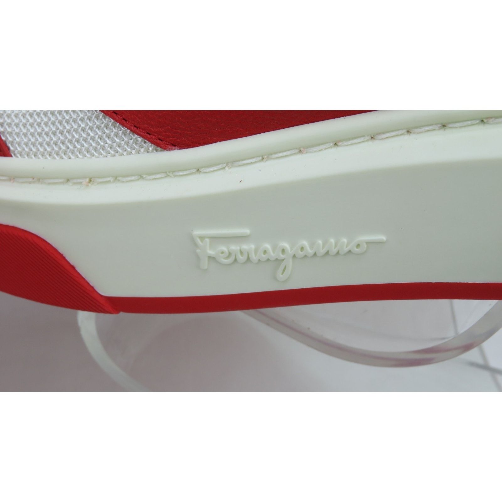Salvatore Ferragamo FERRAGAMO CASSINA RED BLACK LEATHER LOGO LACE SNEAKERS 10 IT Size US 11 / EU 44 - 4 Thumbnail