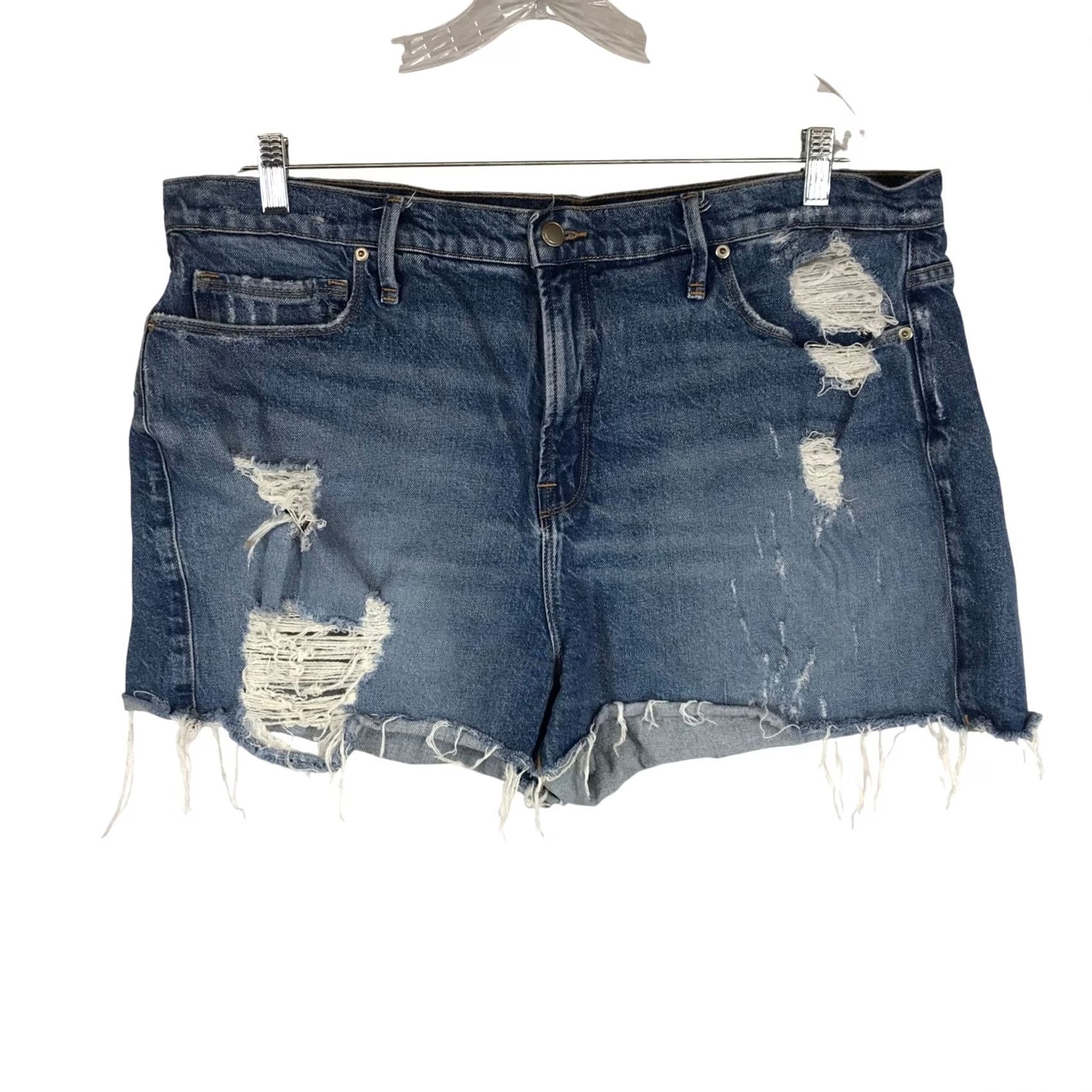 Good American Good American Bombshell Blue Distressed Denim Cut Off Shorts Womens Size 15 Size 25" / US 0 / IT 36 - 2 Thumbnail