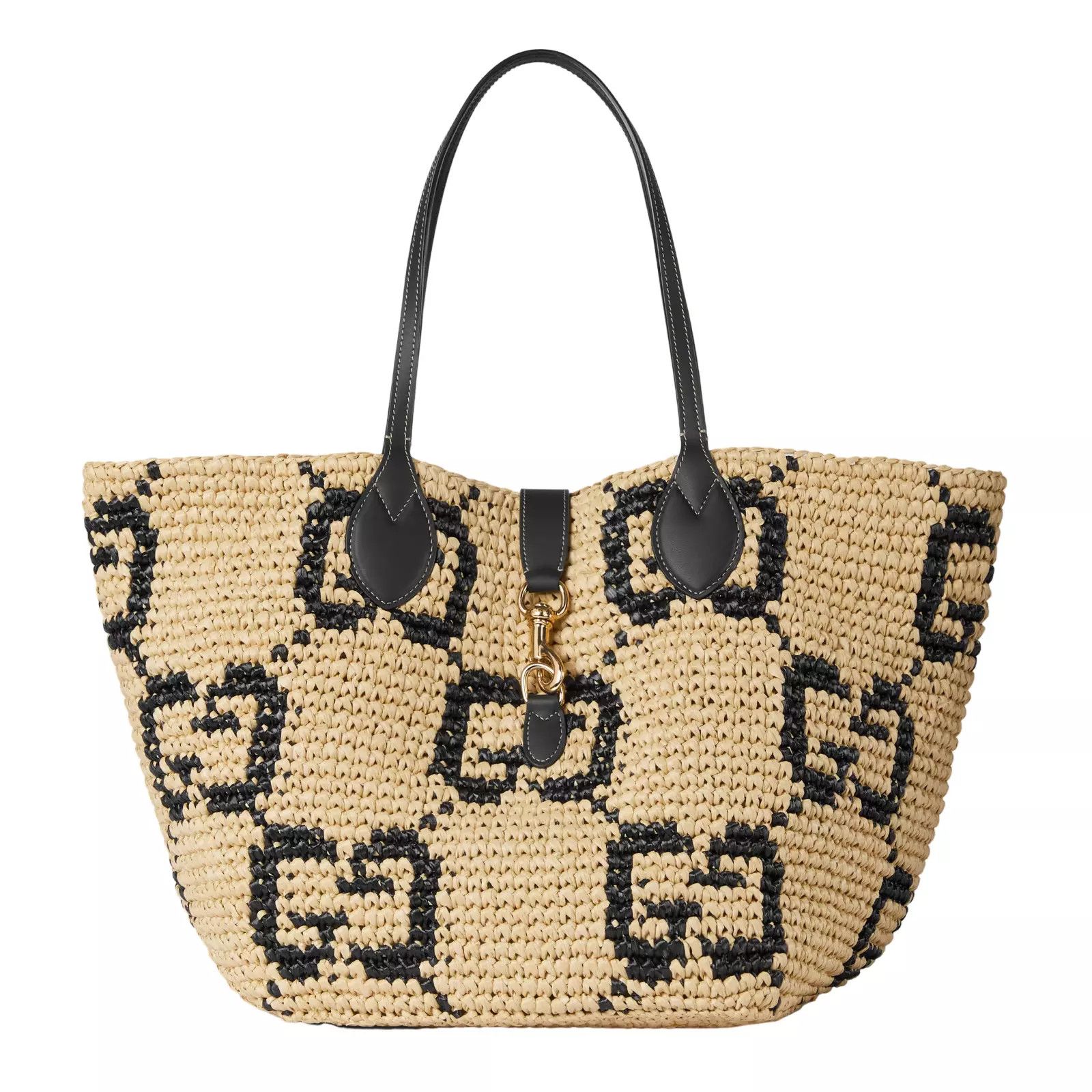 Gucci GUCCI $3650 Nat/Blk GG Raffia Medium Tote New Authentic Size ONE SIZE - 1 Thumbnail