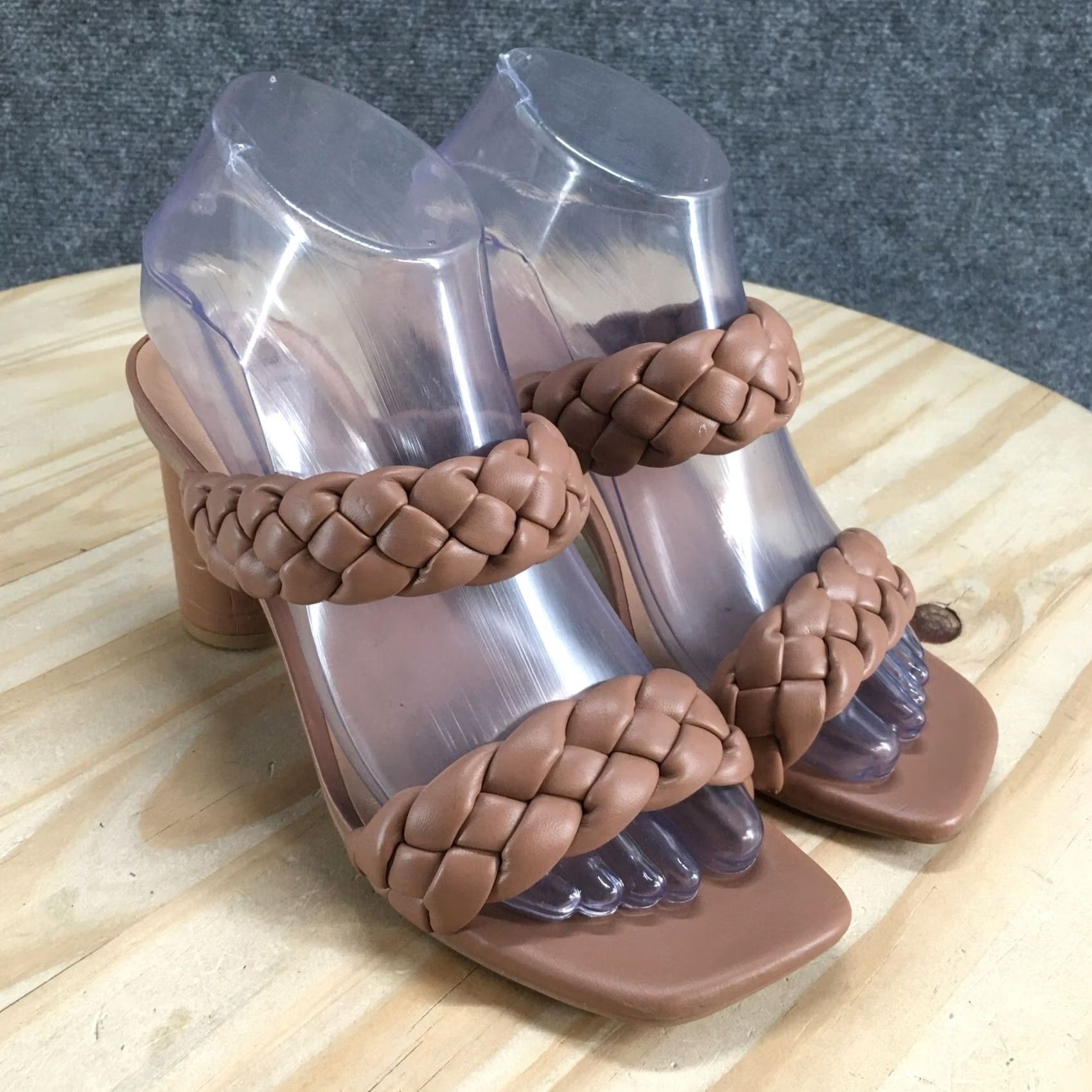 Vintage A New Day Heels Womens 7 Slip On Beige Basil Braided Faux Leather Casual Block Heel Slide On Shoes Womens 7 Beige Block Heel Size US 7 / IT 37 - 3 Thumbnail