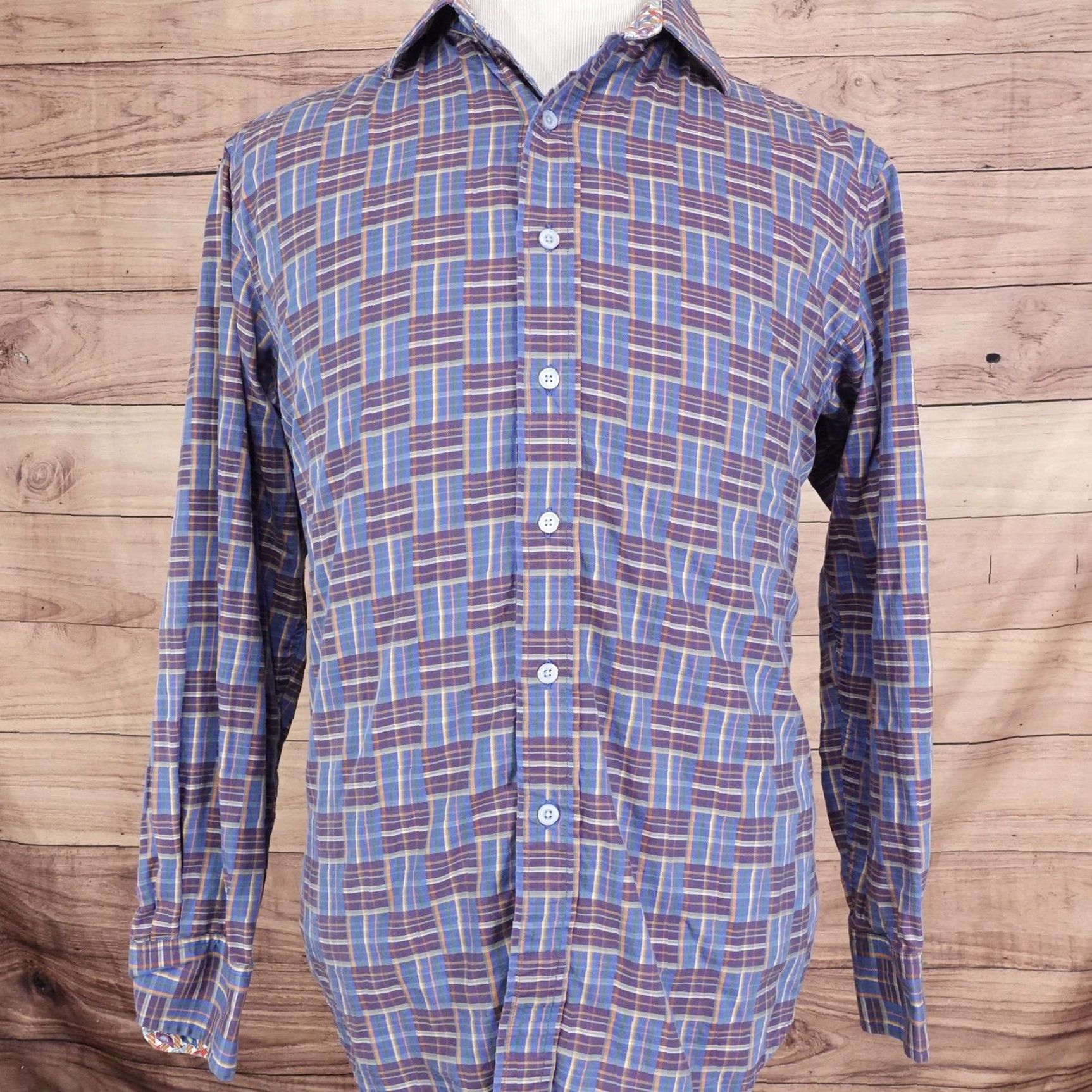 Robert Graham Robert Graham Button-Up Shirt Mens Large Blue Purple Plaid Long Sleeve Casual Size US L / EU 52-54 / 3 - 3 Thumbnail