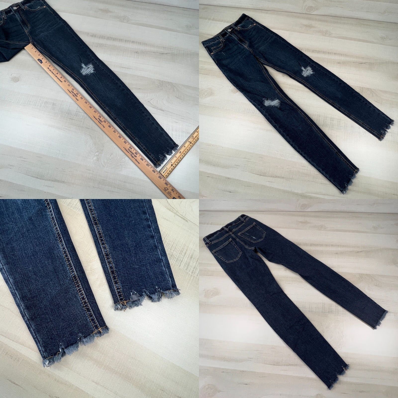 Vintage Wild Fable Women's 00 Dark Blue Highest Rise Skinny Distressed Jeans Size 24" / US 00 / IT 34 - 8 Thumbnail