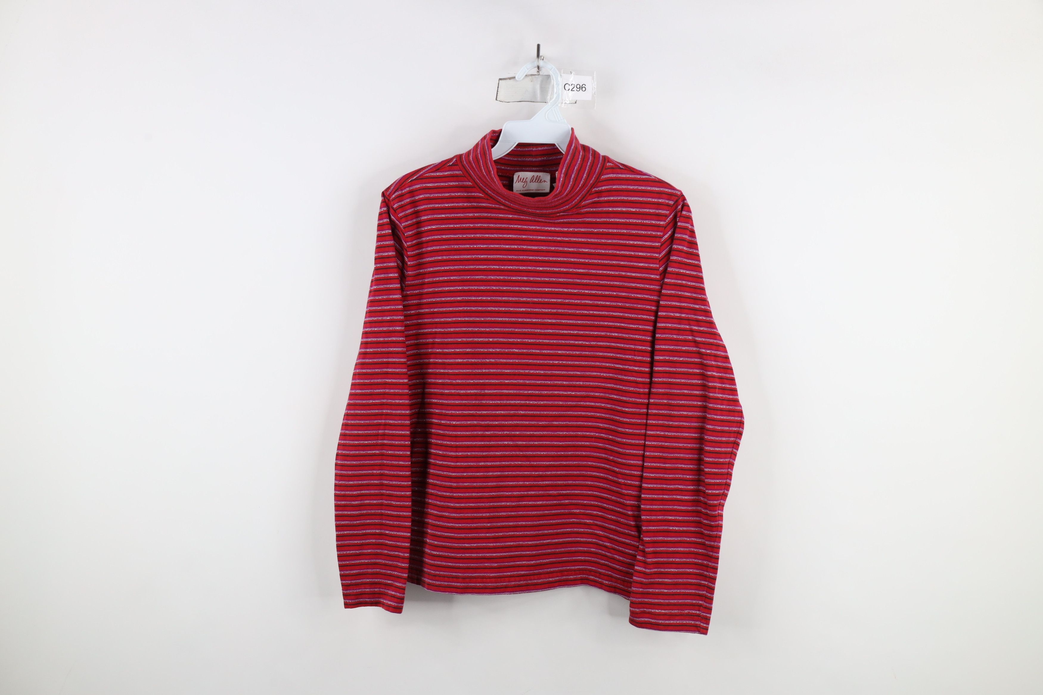 Vintage Vintage 90s Y2K Striped Long Sleeve Mock Neck T-Shirt Size S / US 4 / IT 40 - 1 Thumbnail