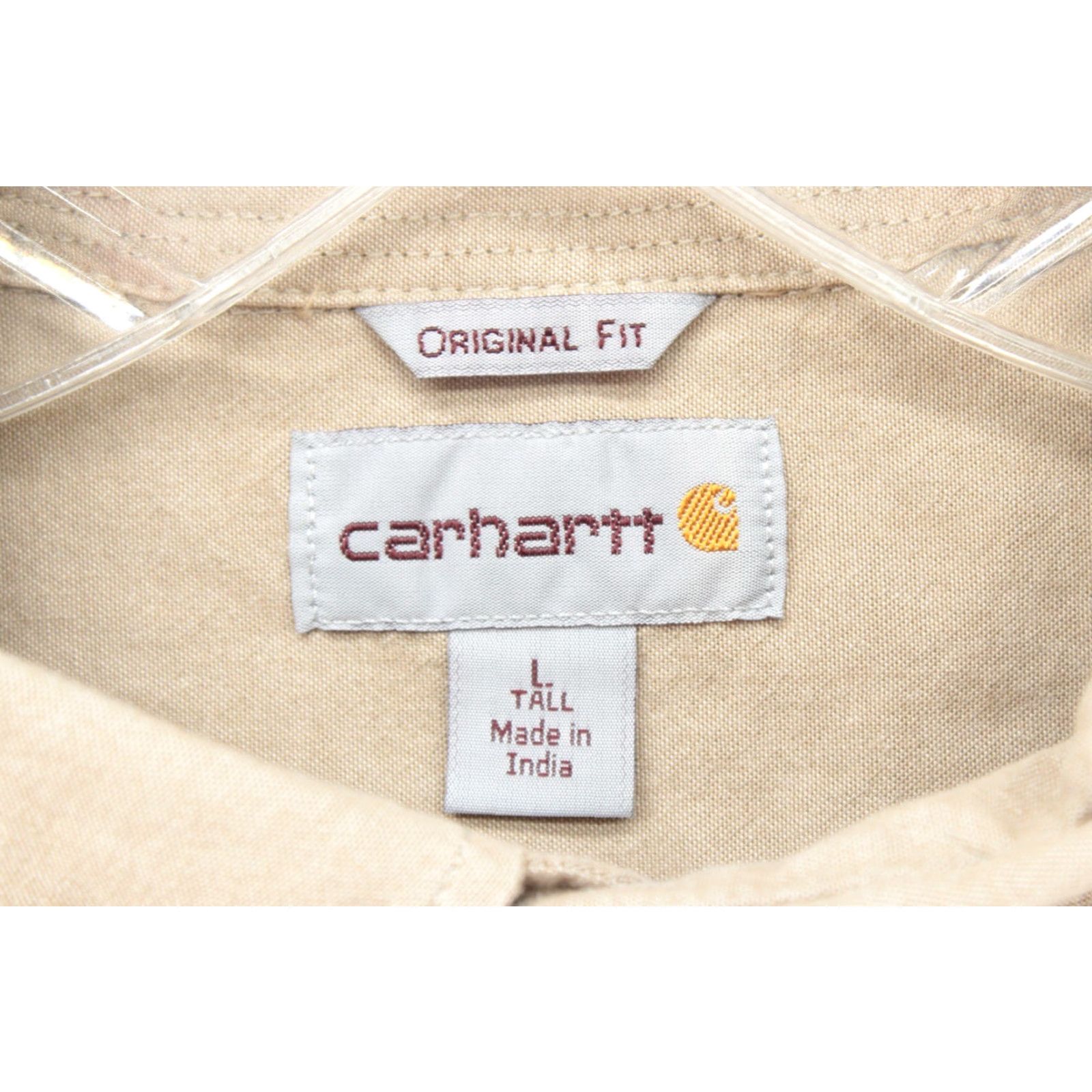 Carhartt Carhartt Shirt Mens Button-Up 100% Cotton Chambray Relaxed Fit Short Sleeve Tan Beige Large Tall 90s City Classic Dad Size US L / EU 52-54 / 3 - 5 Thumbnail